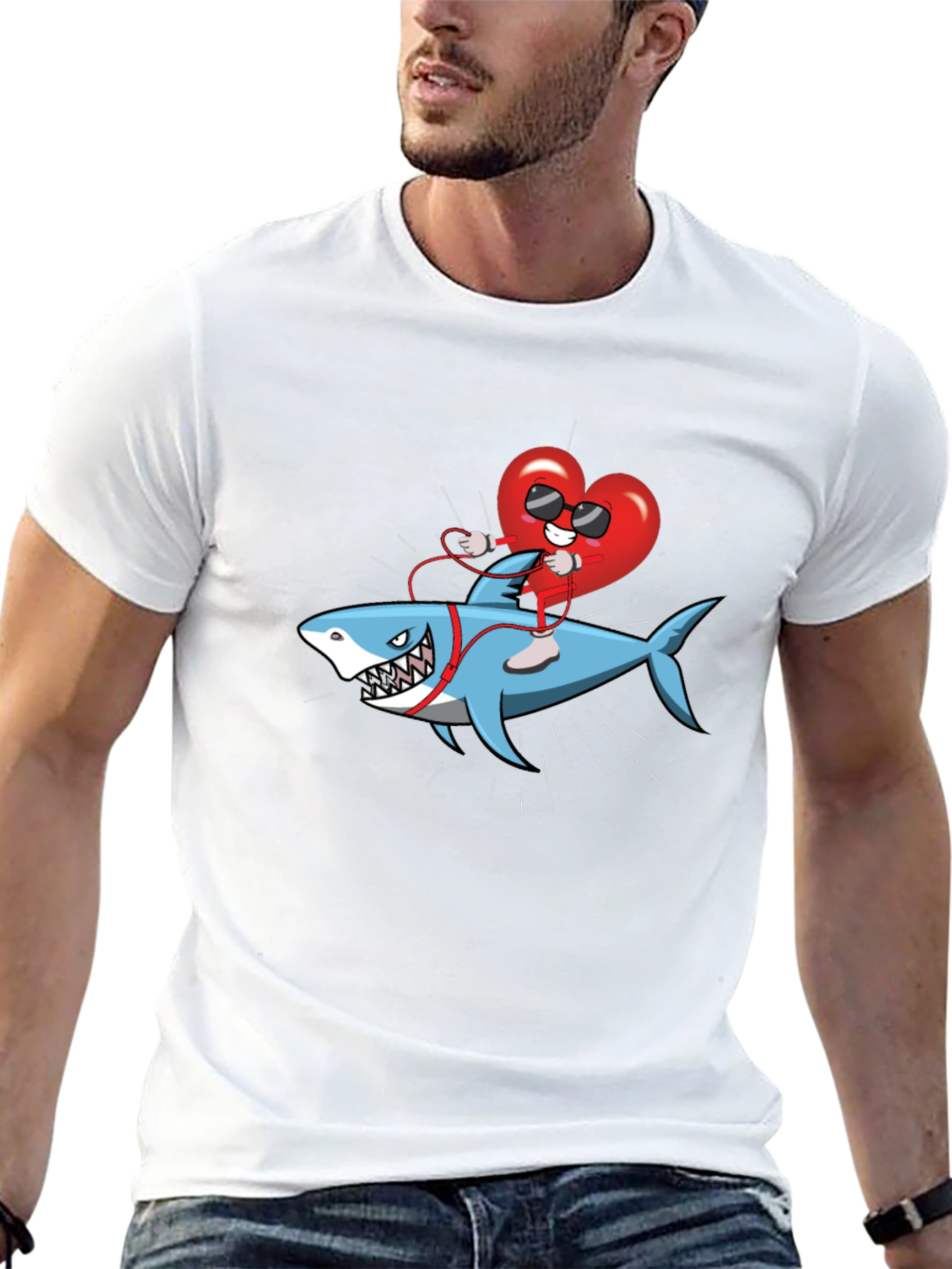 Heart Riding Shark Graphic Tee