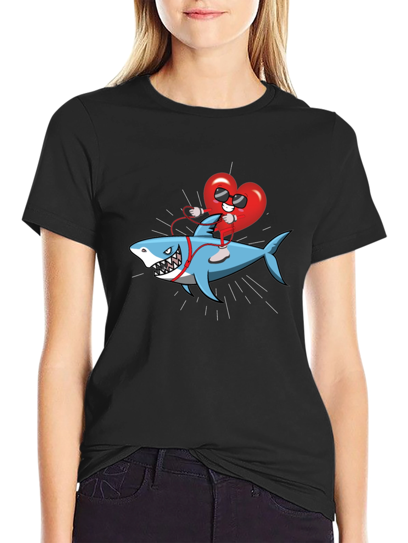 Heart Riding Shark Graphic Tee