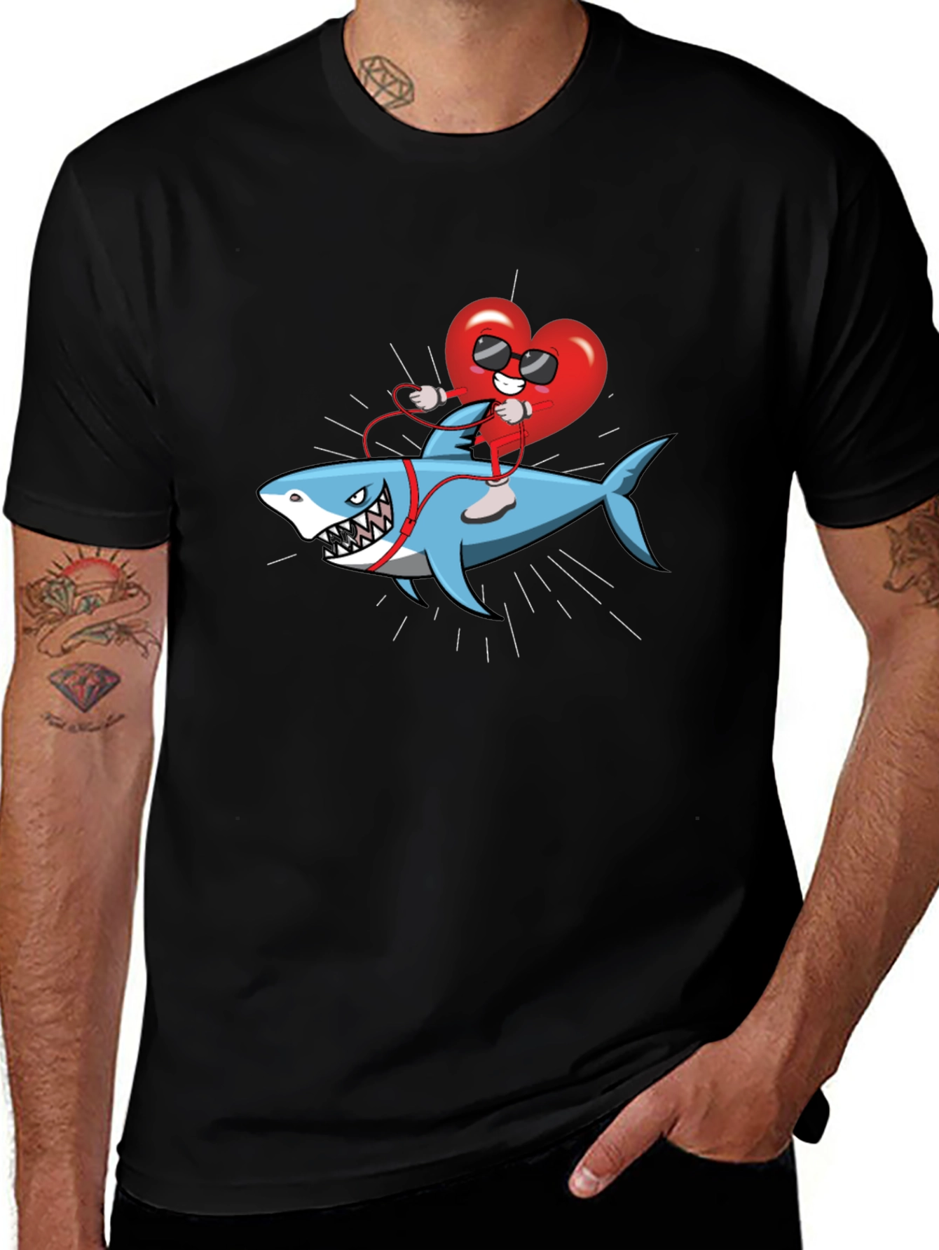 Heart Riding Shark Graphic Tee