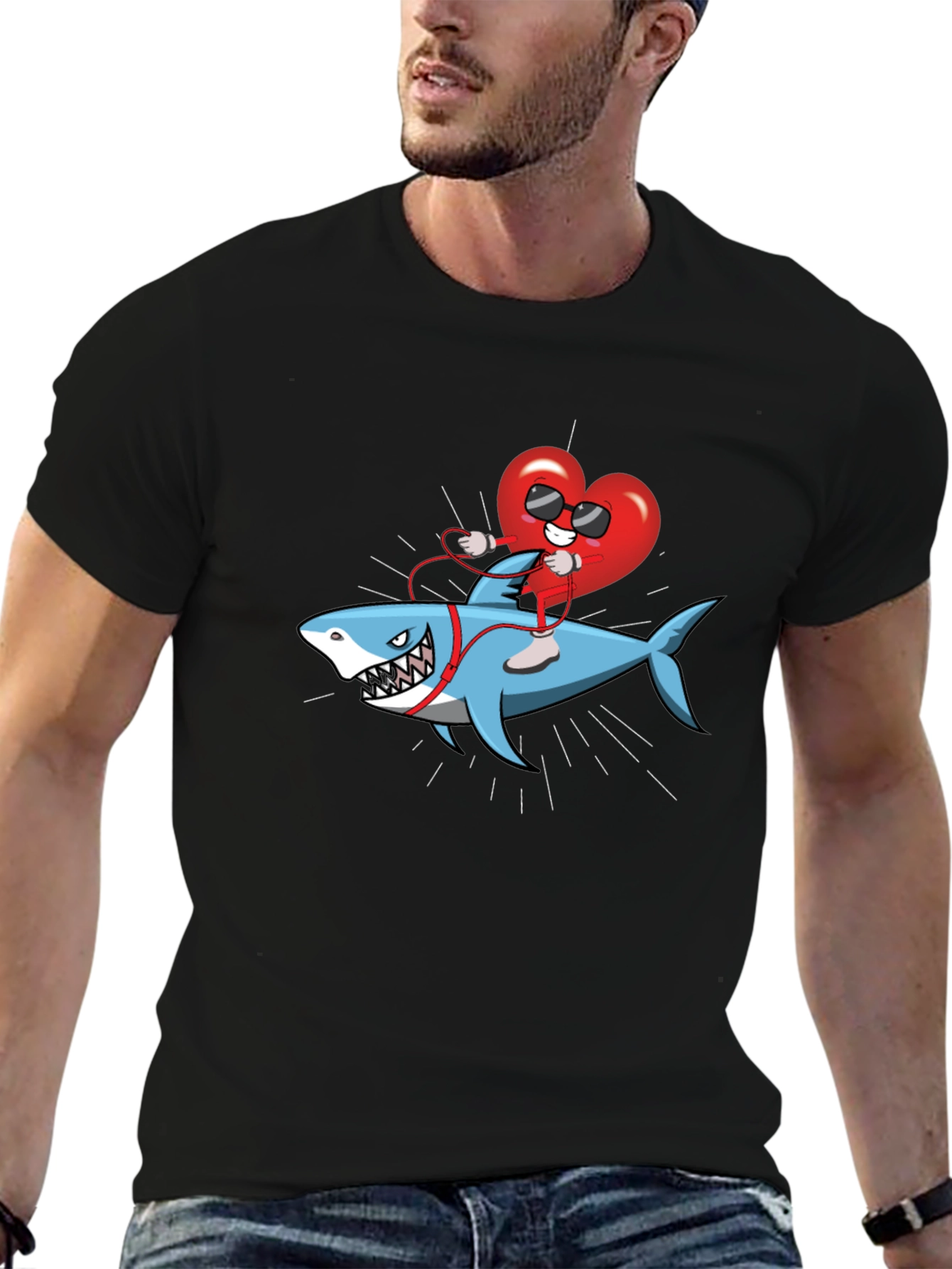 Heart Riding Shark Graphic Tee