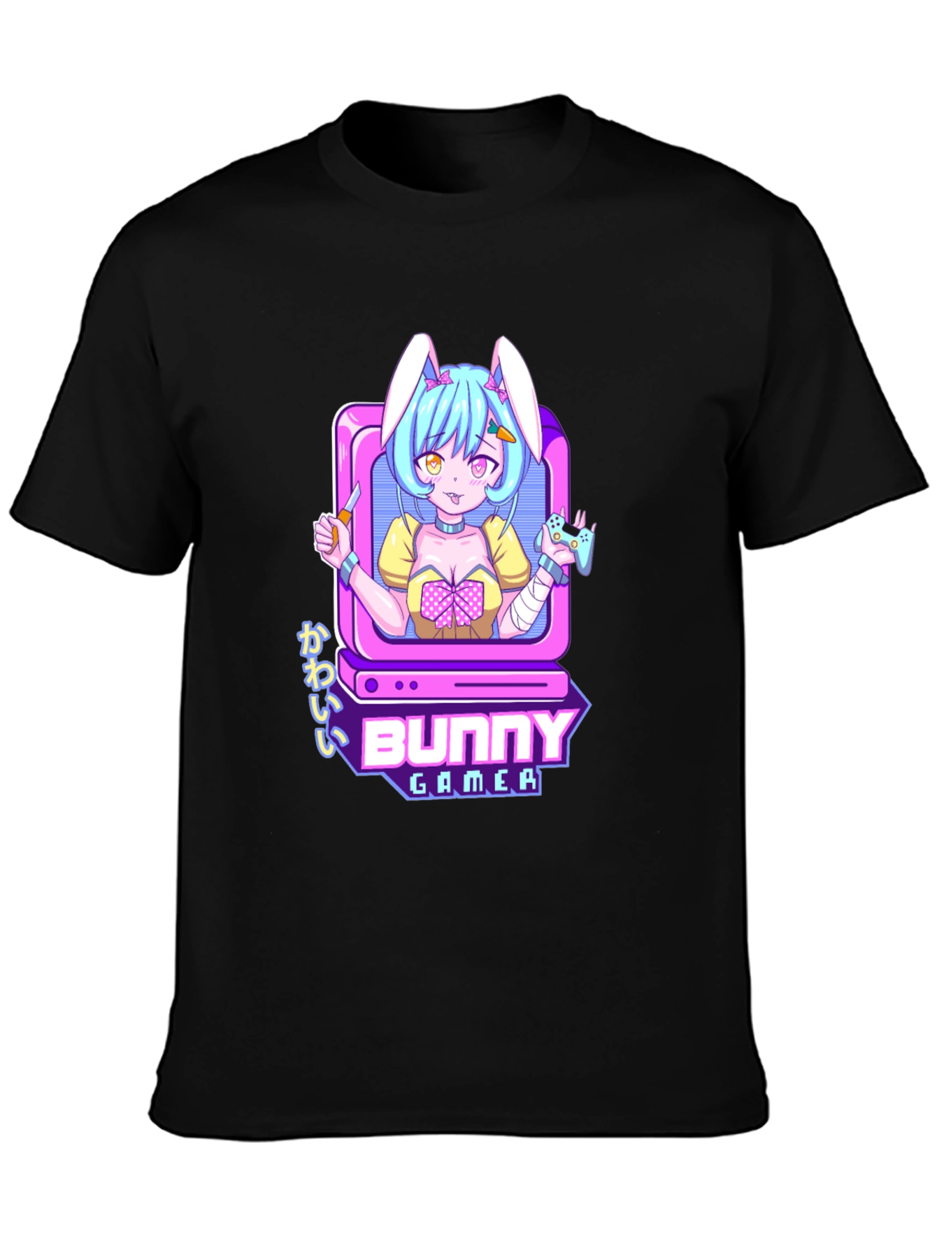 Bunny Gamer Black T-Shirt - Anime Style