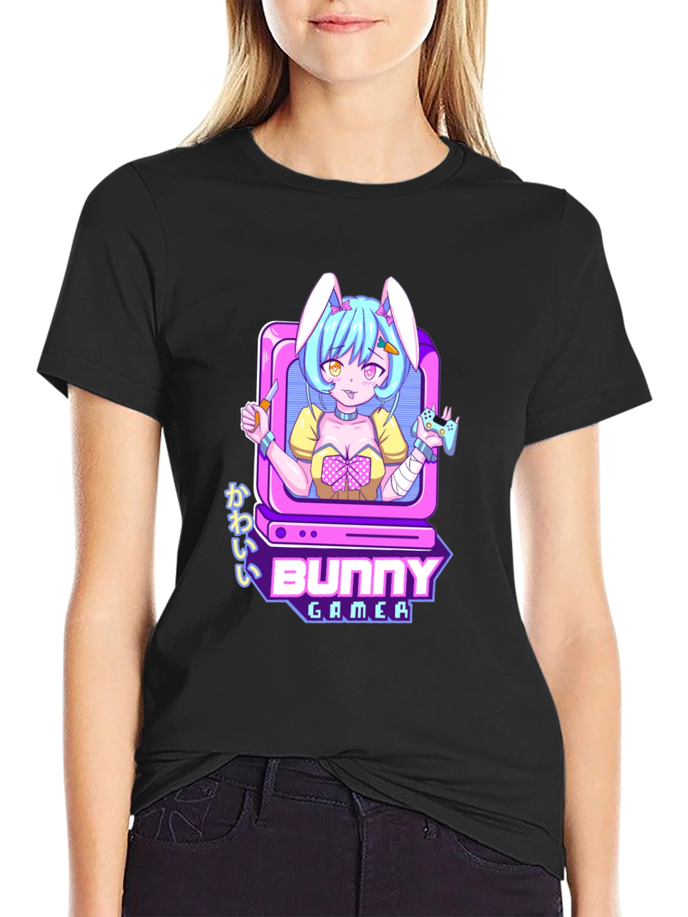 Bunny Gamer Black T-Shirt - Anime Style
