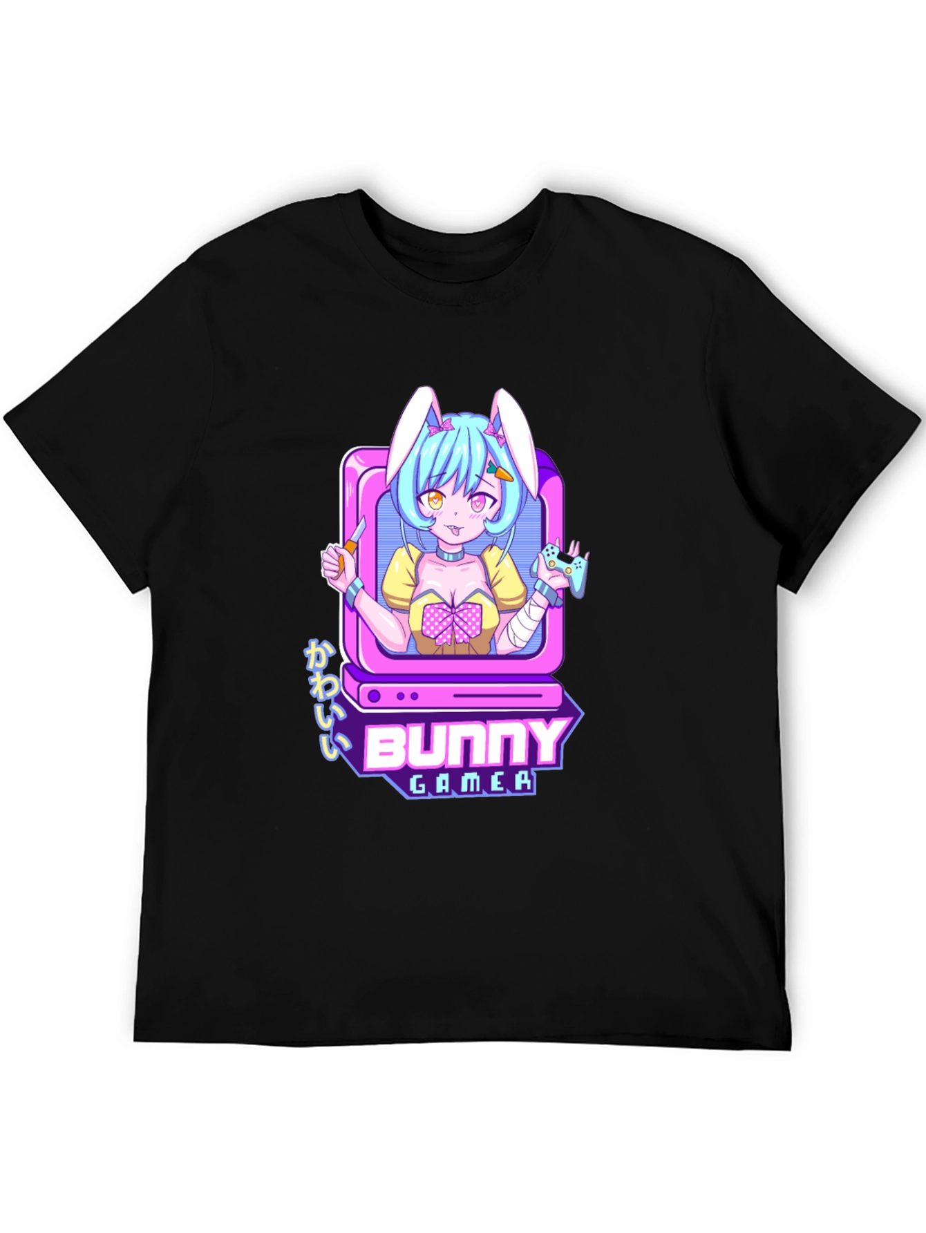 Bunny Gamer Black T-Shirt - Anime Style
