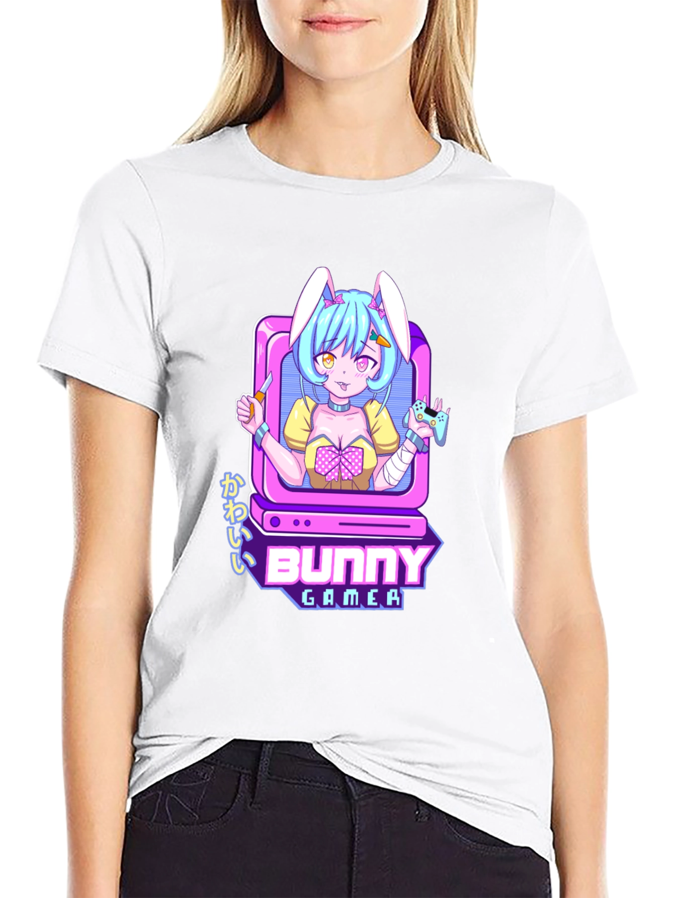 Bunny Gamer Black T-Shirt - Anime Style