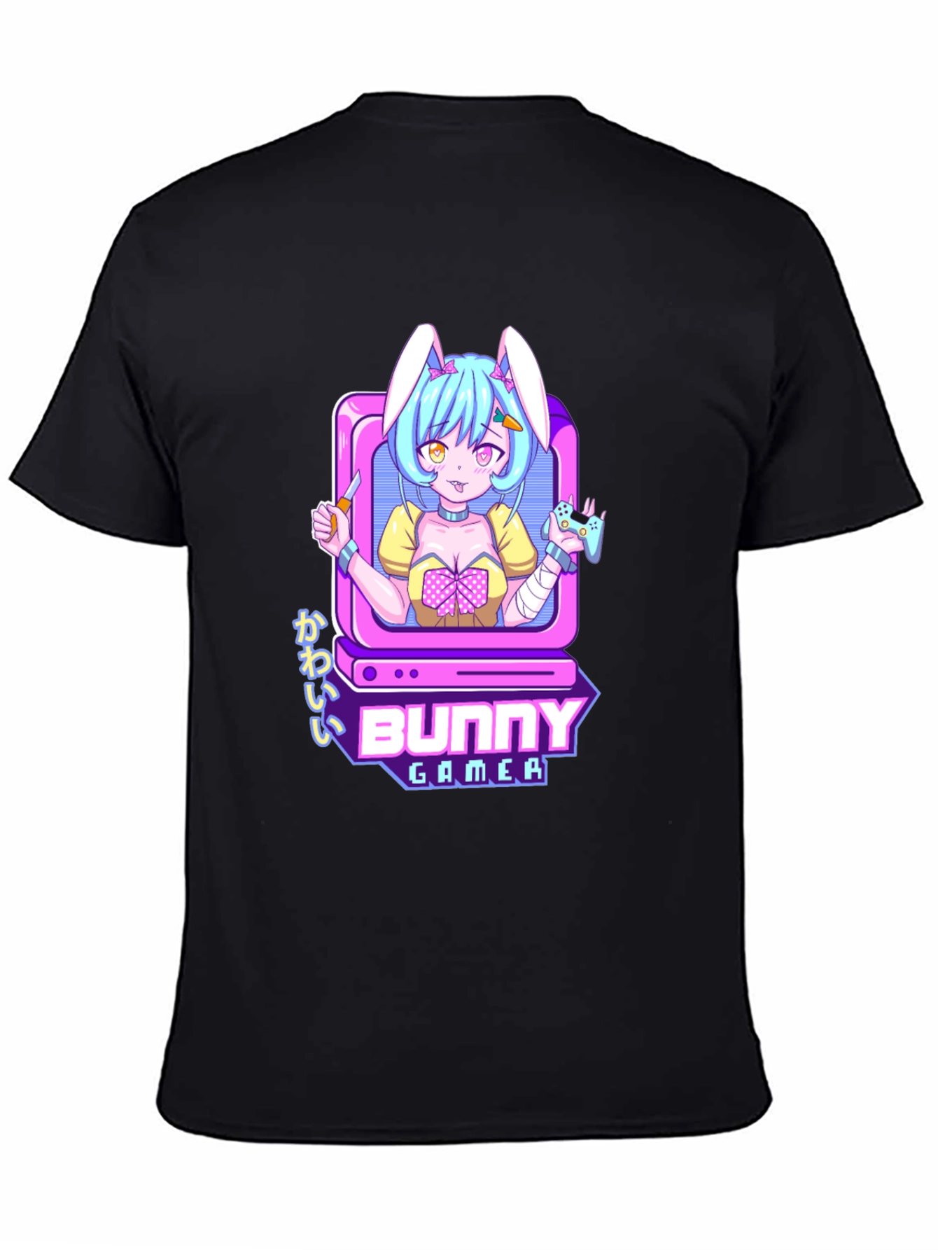 Bunny Gamer Black T-Shirt - Anime Style