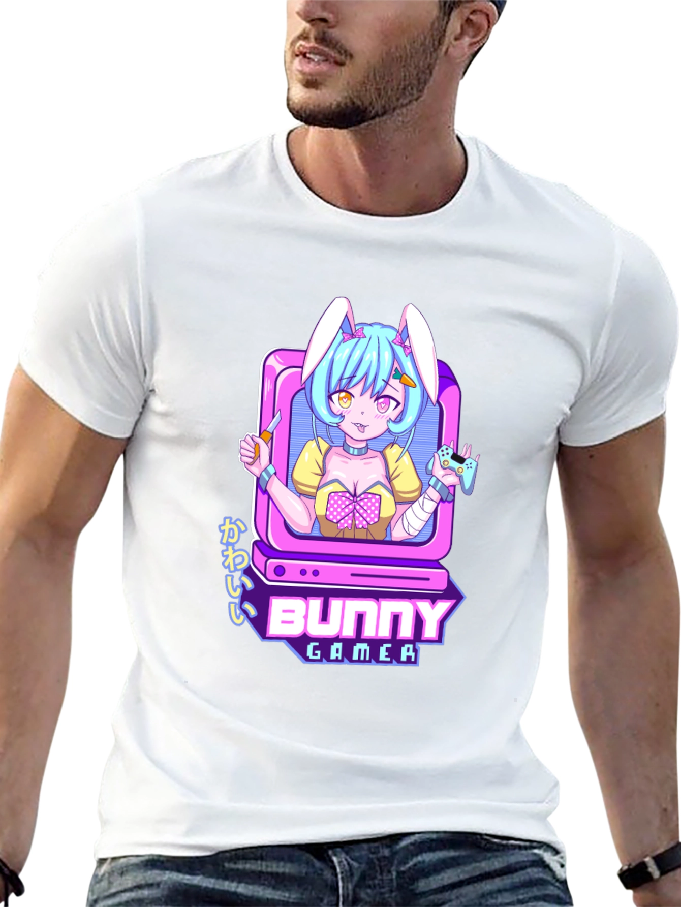 Bunny Gamer Black T-Shirt - Anime Style