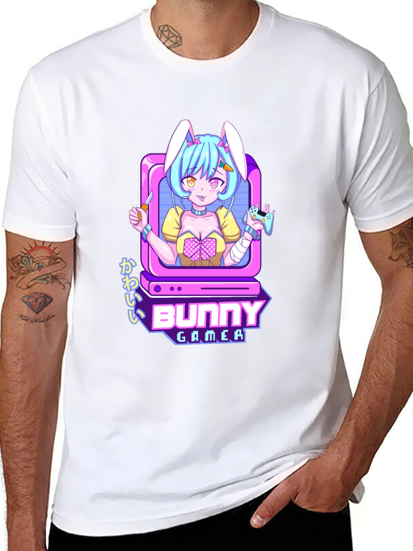 Bunny Gamer Black T-Shirt - Anime Style