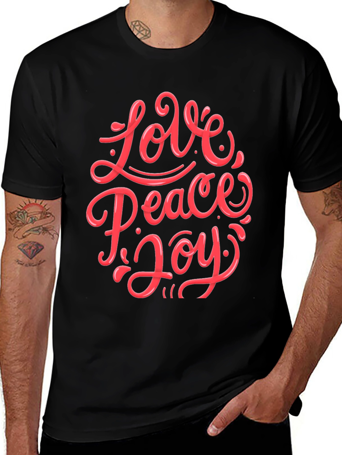Love Peace Joy Graphic Tee - Black Cotton T-Shirt