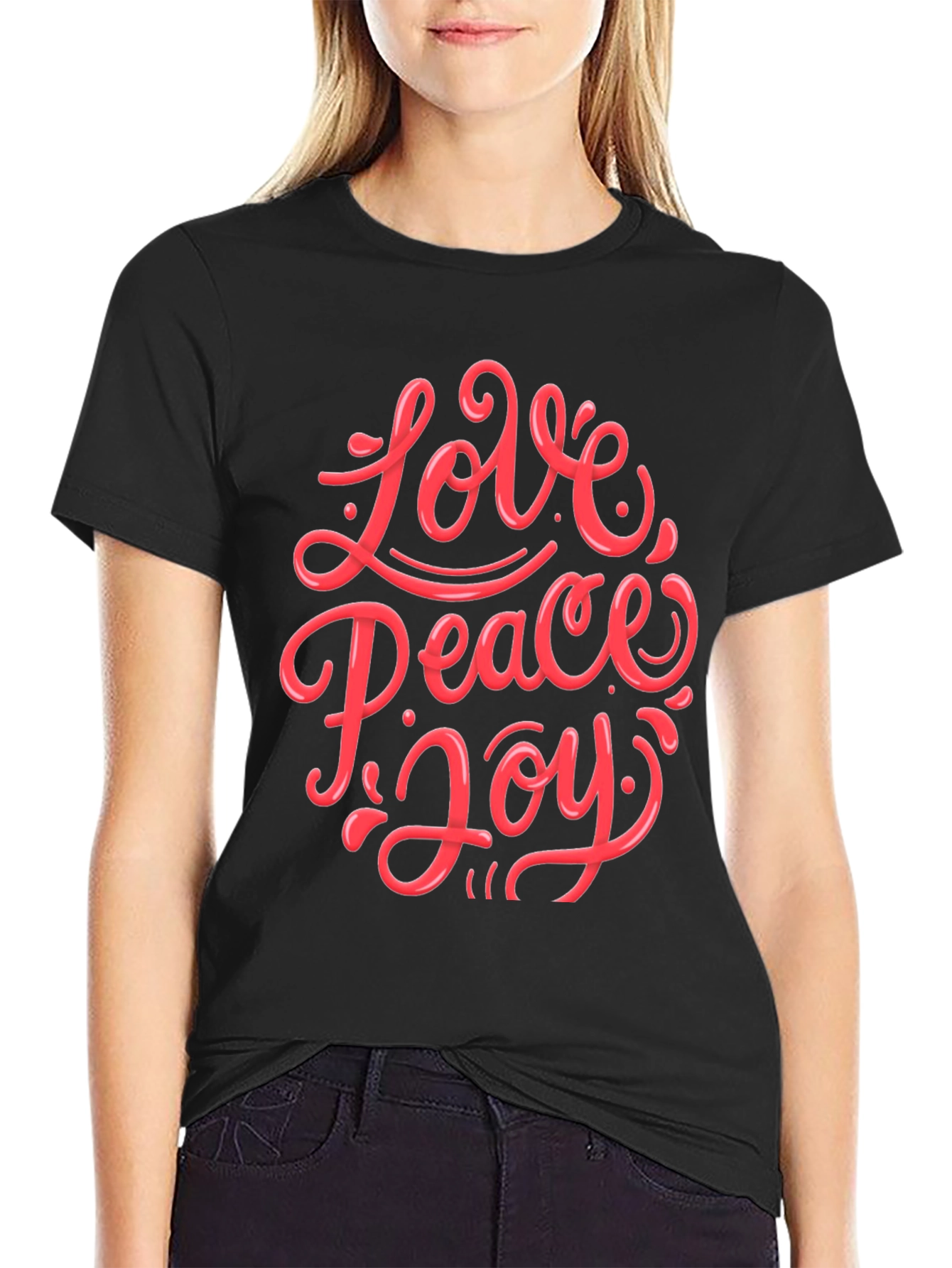 Love Peace Joy Graphic Tee - Black Cotton T-Shirt