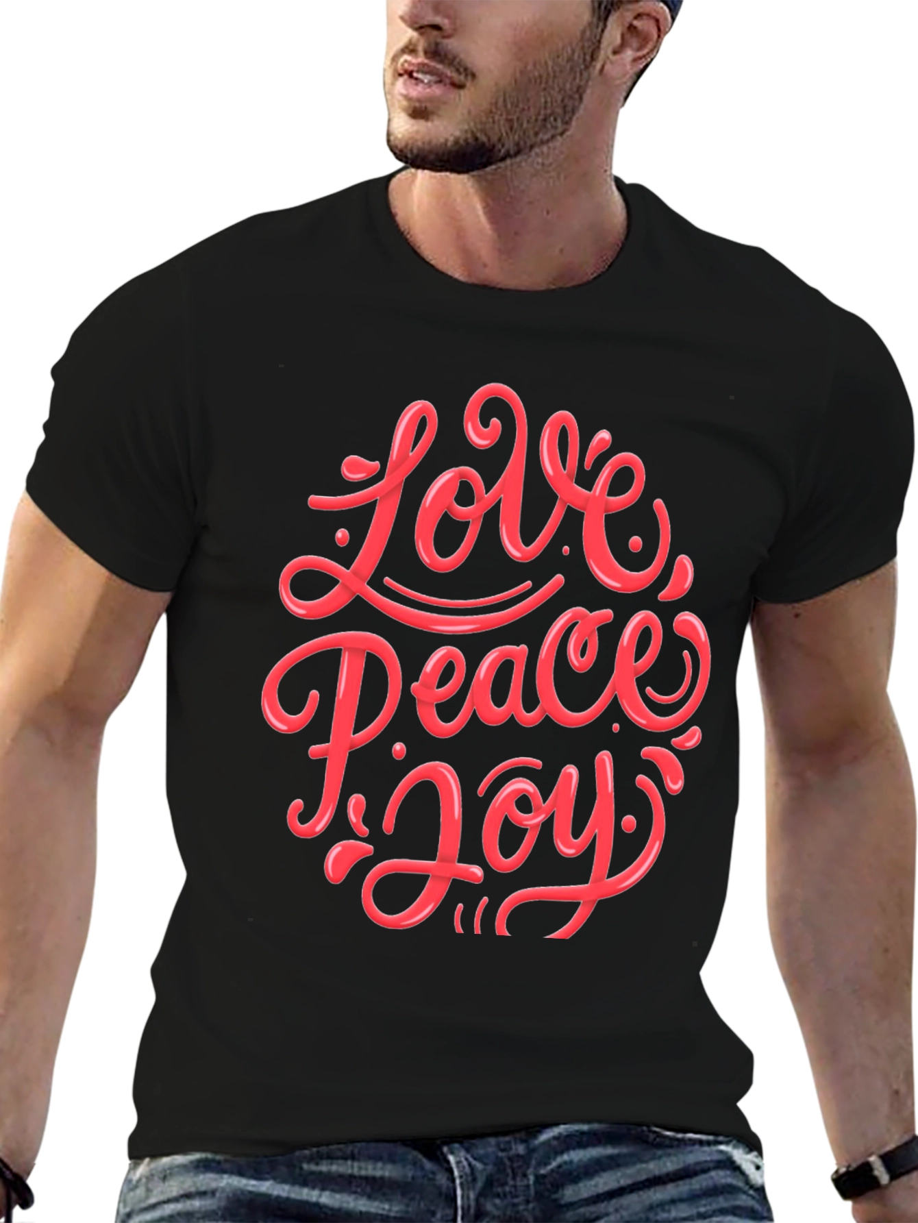 Love Peace Joy Graphic Tee - Black Cotton T-Shirt
