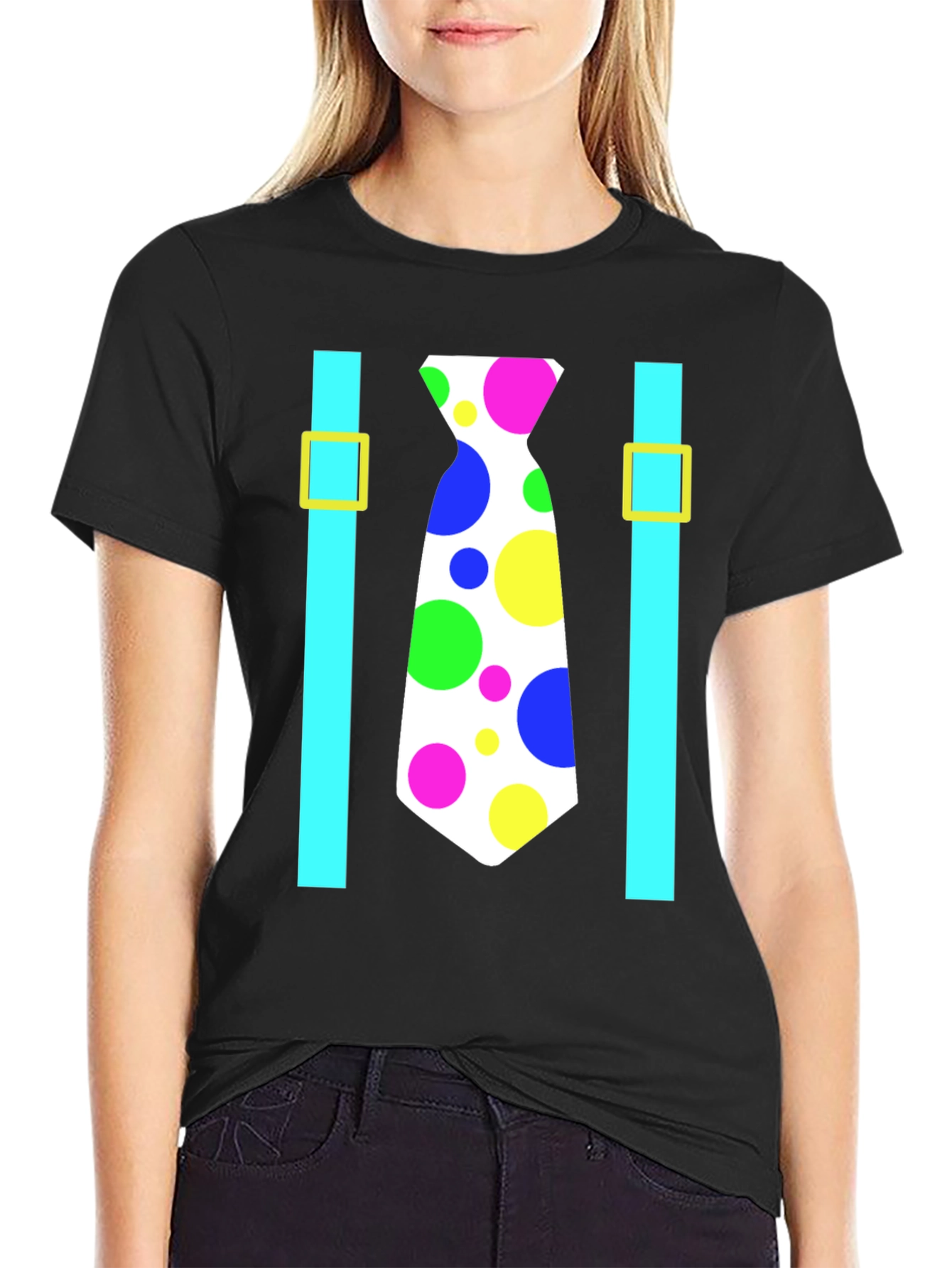 Clown Tie Suspenders T-Shirt - Costume Party Ready!