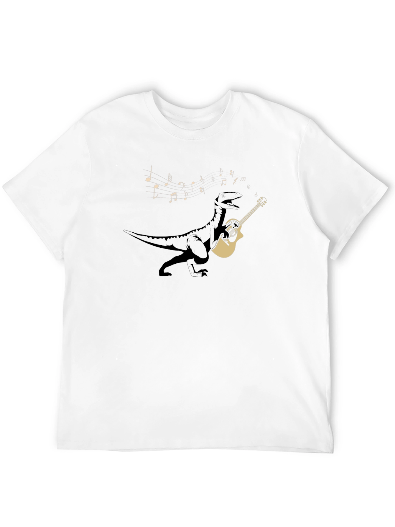 Dino Guitar Player Black T-Shirt