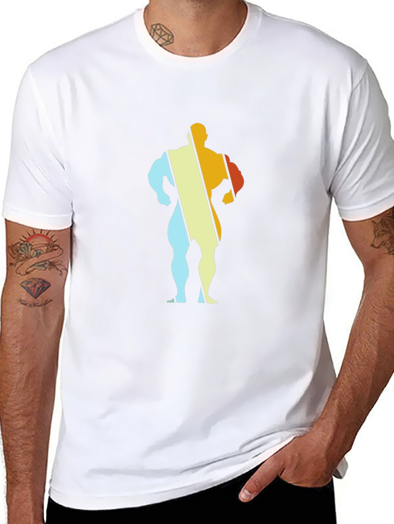 Retro Bodybuilder Graphic Tee - Black Cotton T-Shirt