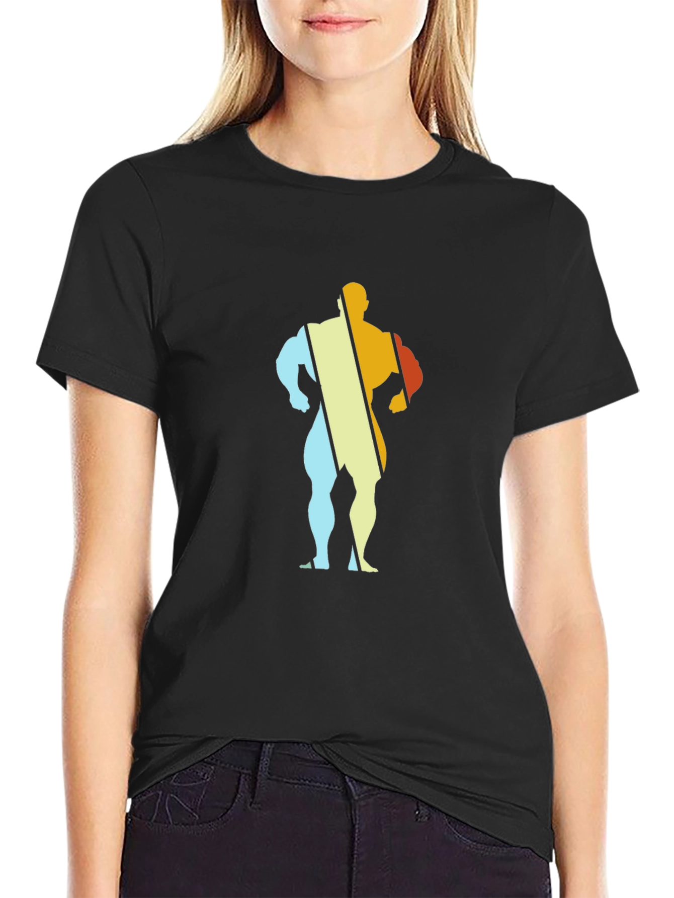 Retro Bodybuilder Graphic Tee - Black Cotton T-Shirt
