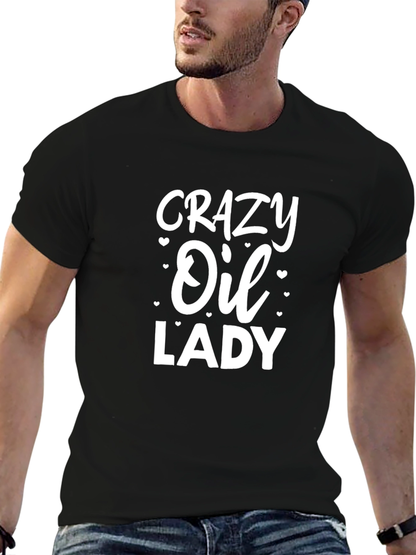Crazy Oil Lady Graphic T-Shirt - Unisex Black Tee