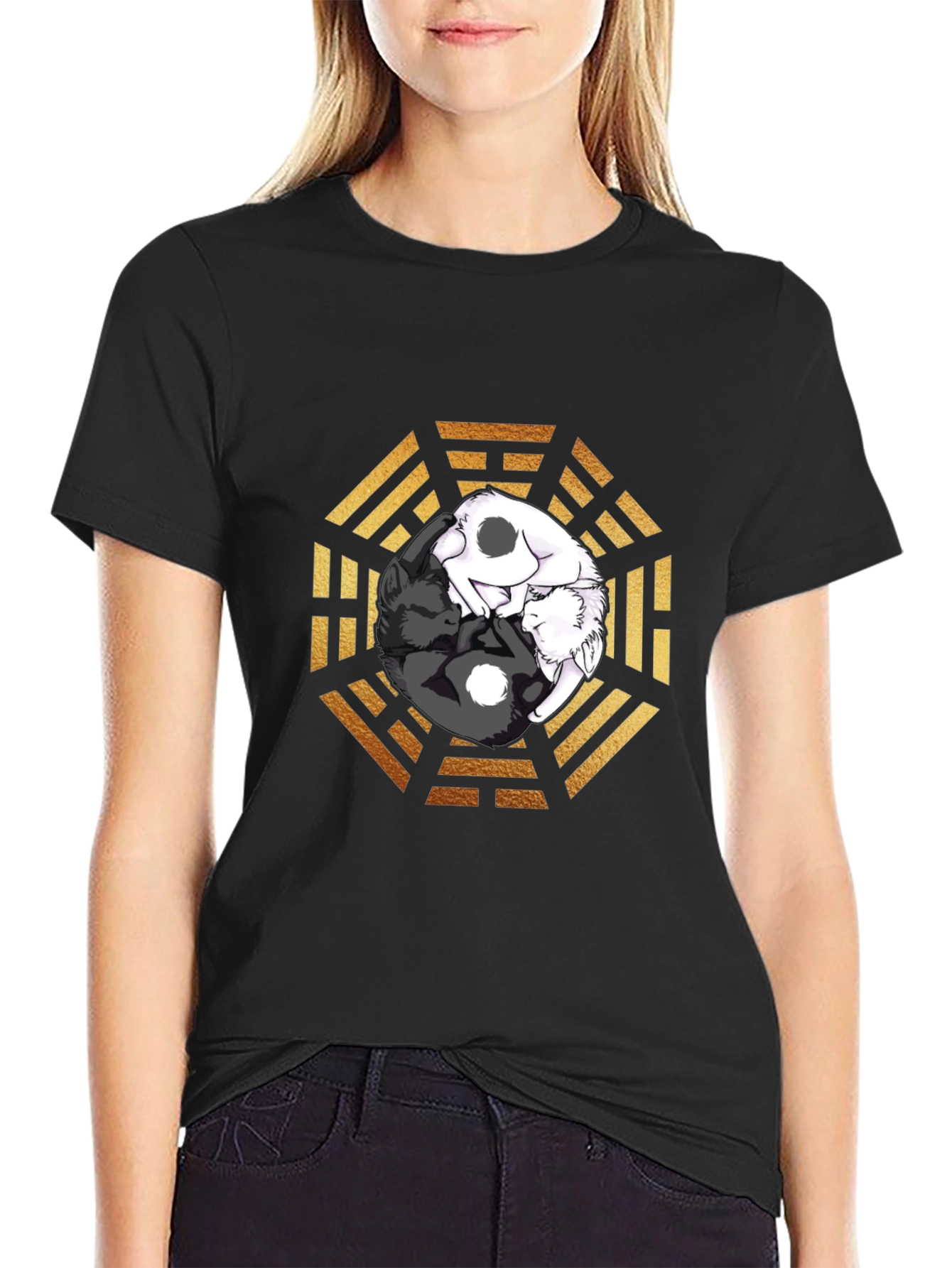 Yin Yang Cats Graphic T-Shirt
