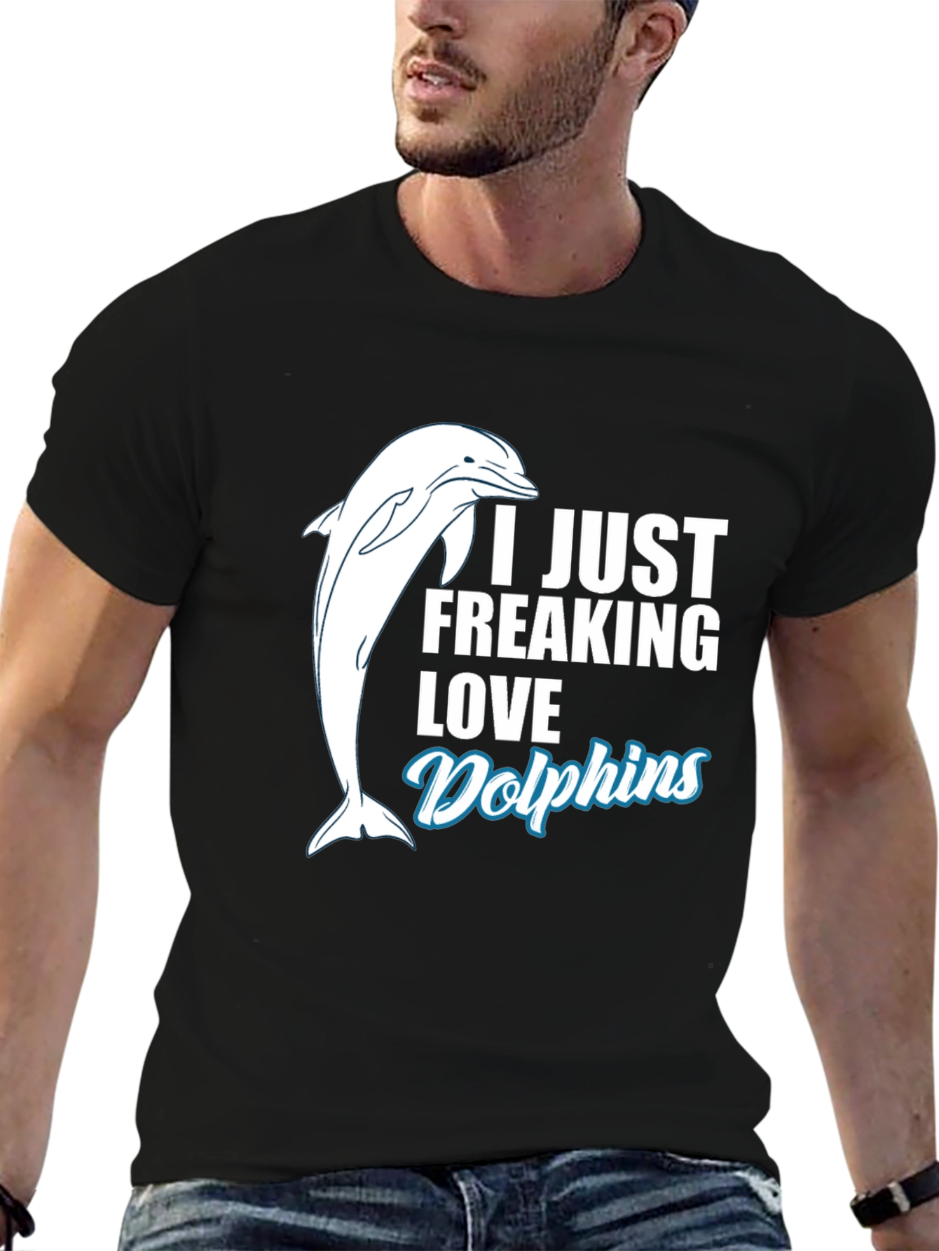 I Love Dolphins Black T-Shirt - Marine Animal Tee