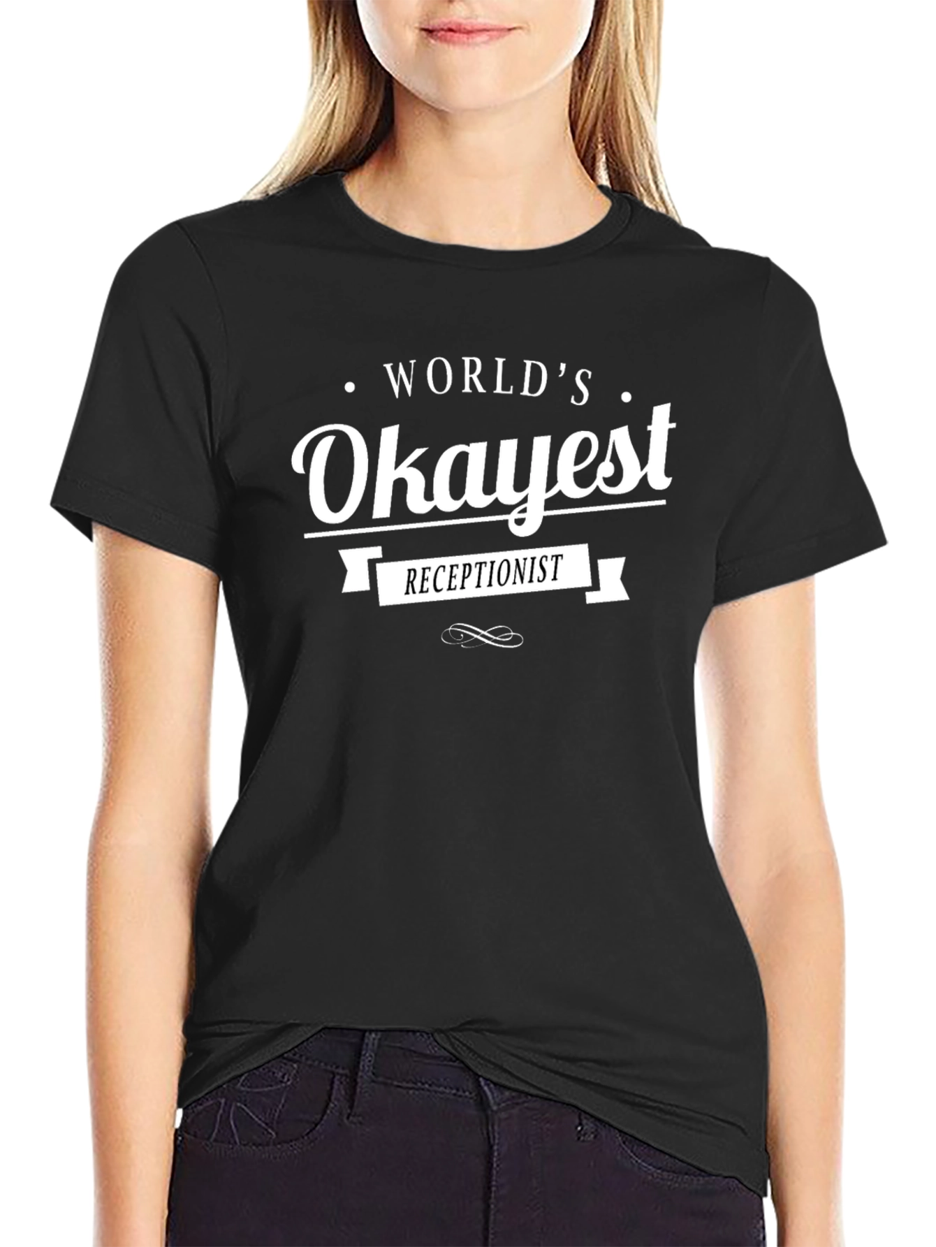 Worlds Okayest Receptionist Black T-Shirt