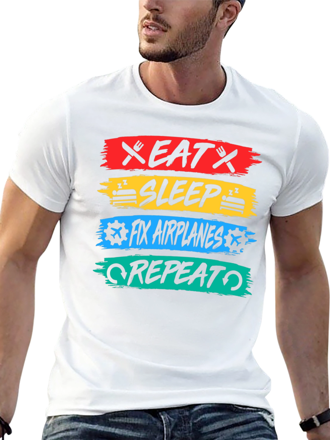 Eat Sleep Fix Airplanes Repeat Black T-Shirt