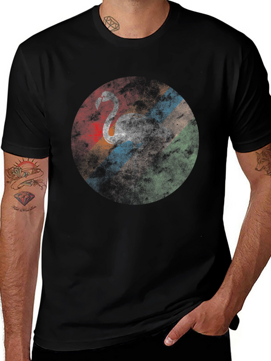 Retro Flamingo Graphic Tee - Casual Black T-Shirt