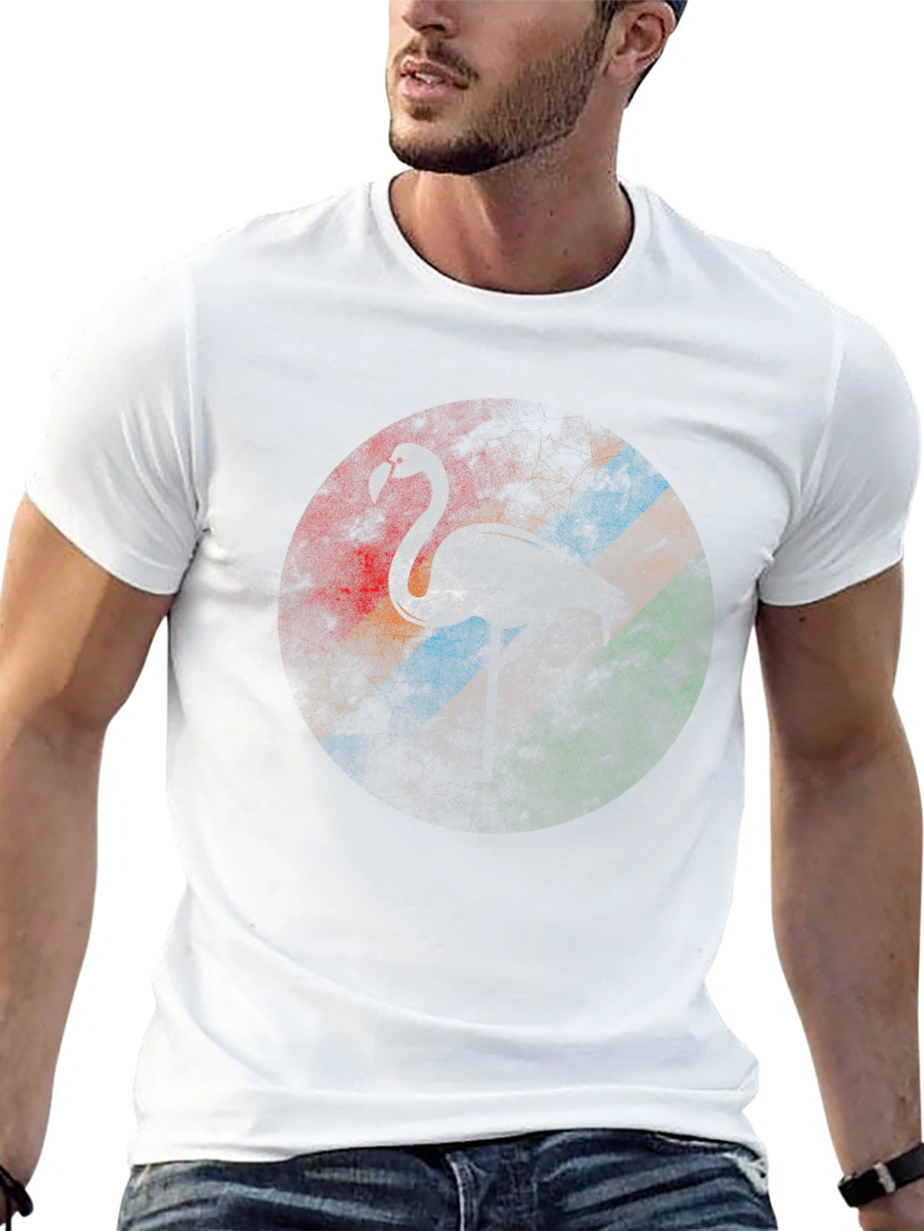 Retro Flamingo Graphic Tee - Casual Black T-Shirt
