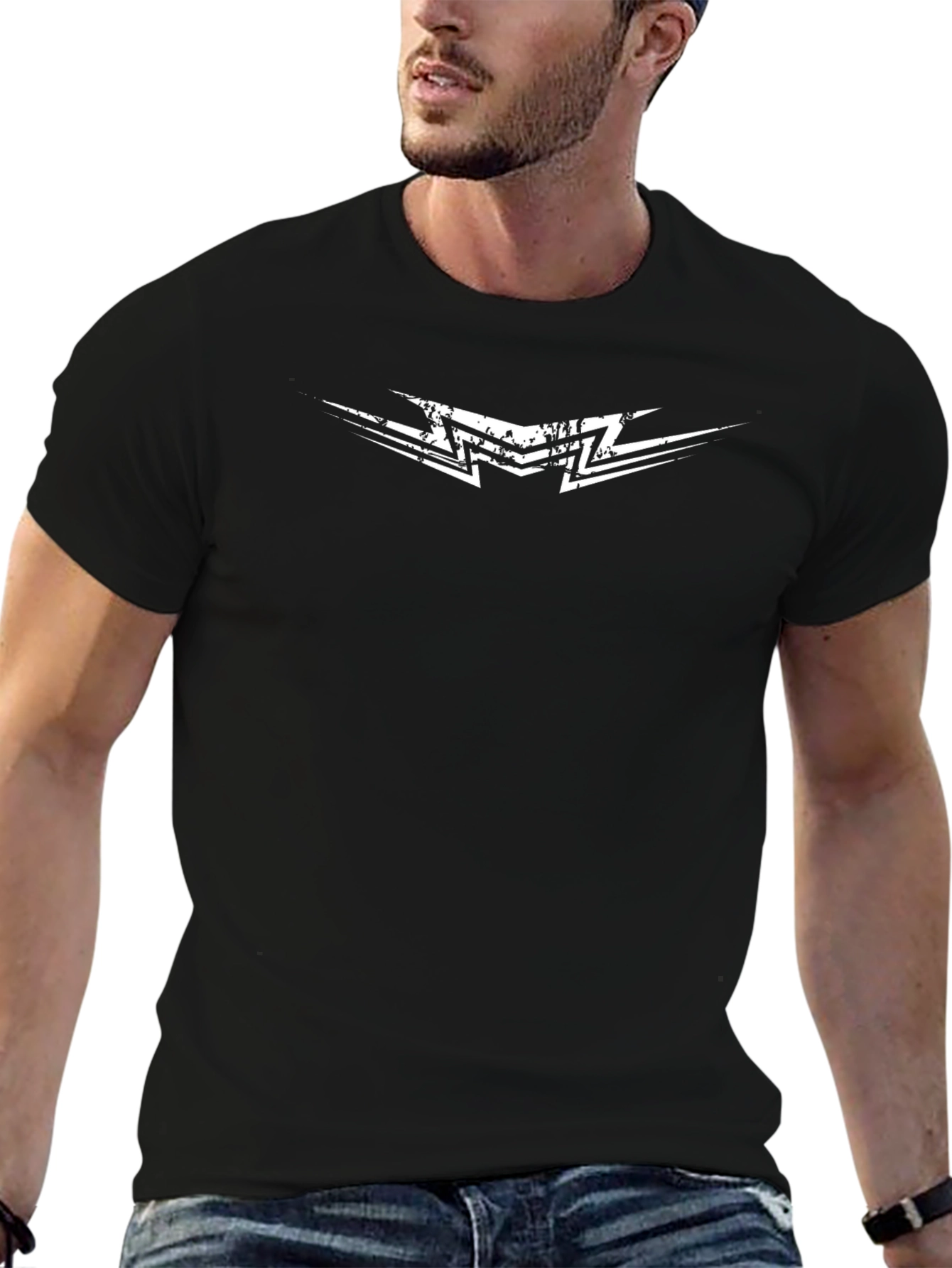 Black T-Shirt with Distressed Graphic Design