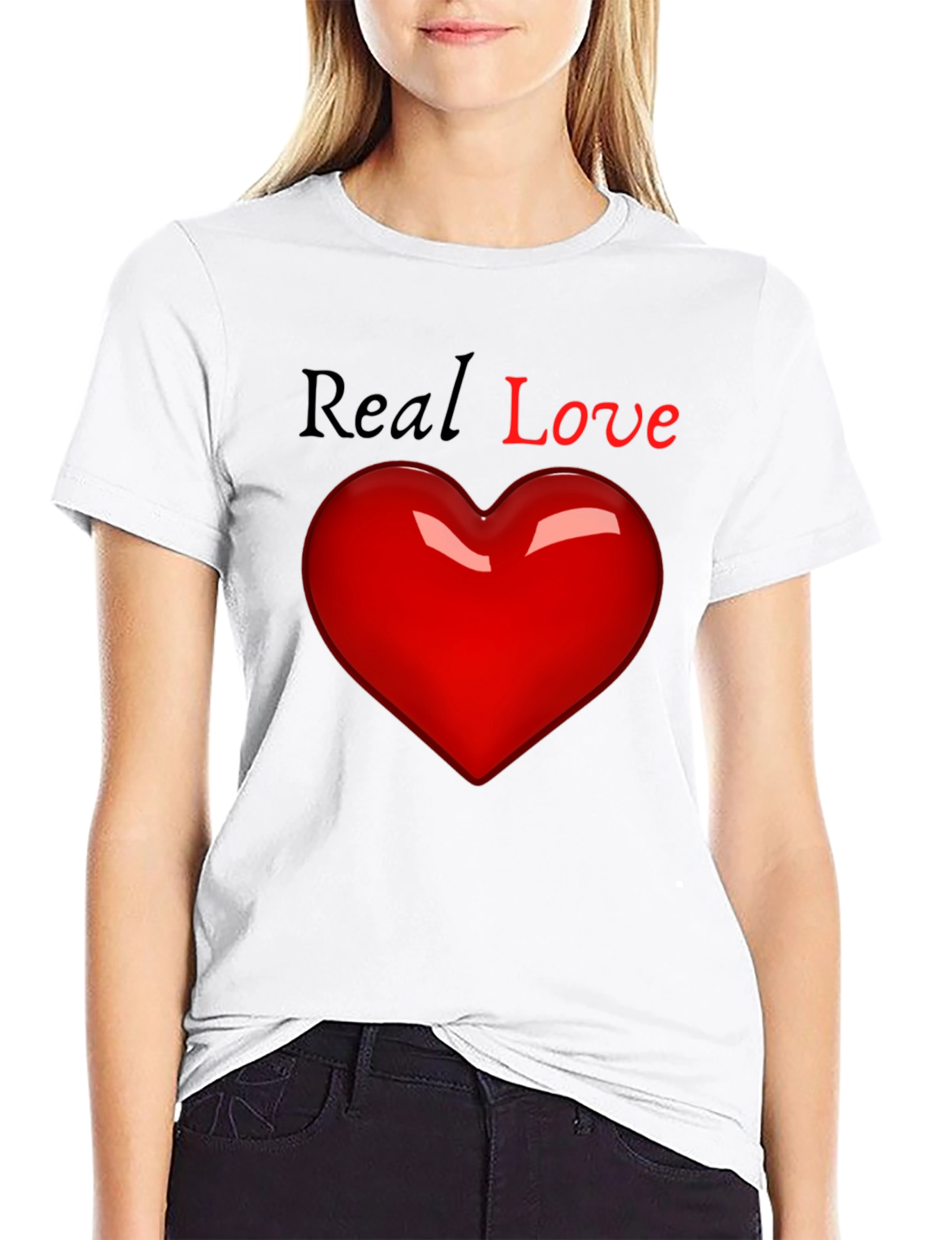 Real Love Black T-Shirt with Heart Graphic