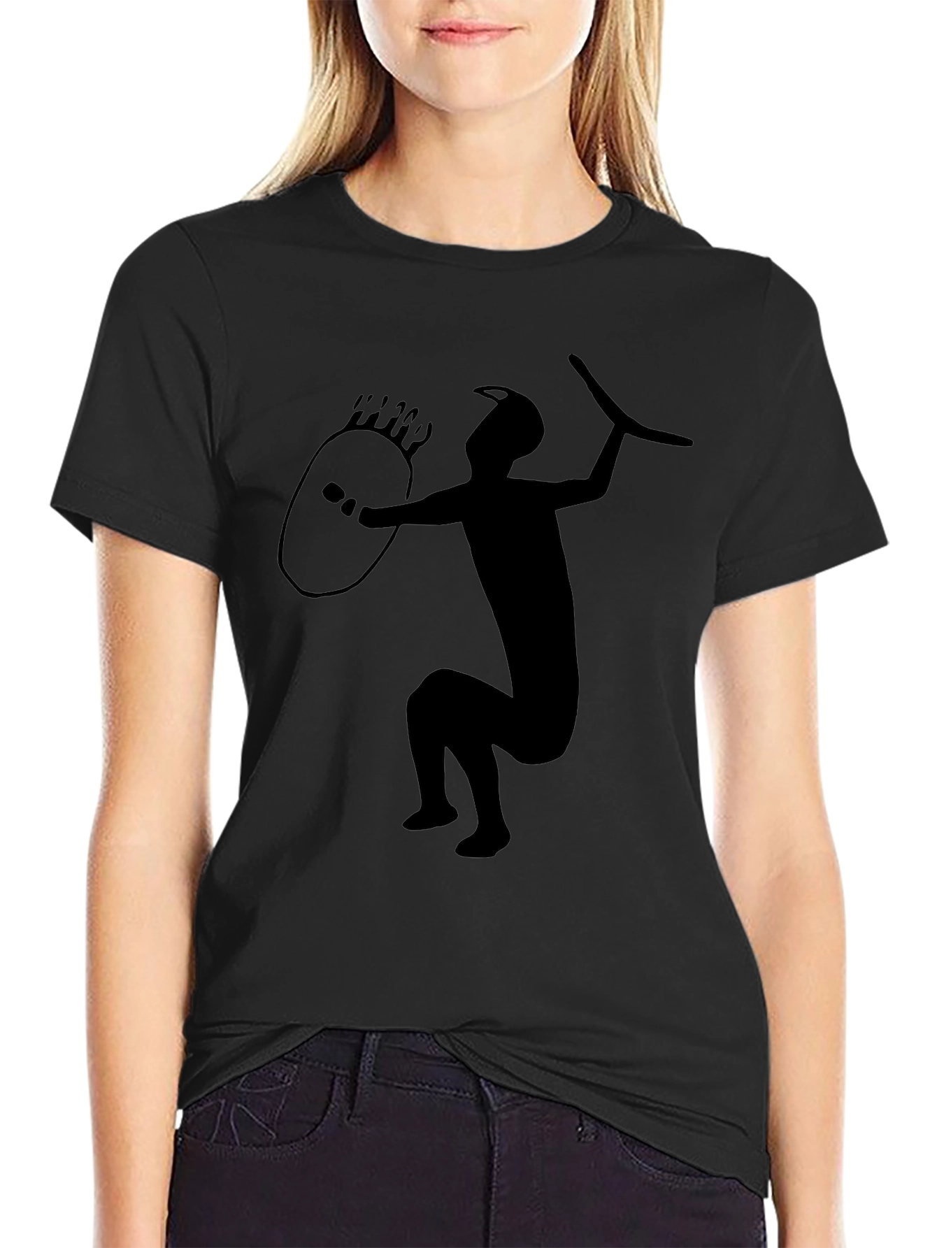 Tribal Warrior Graphic Tee - Black Cotton Blend