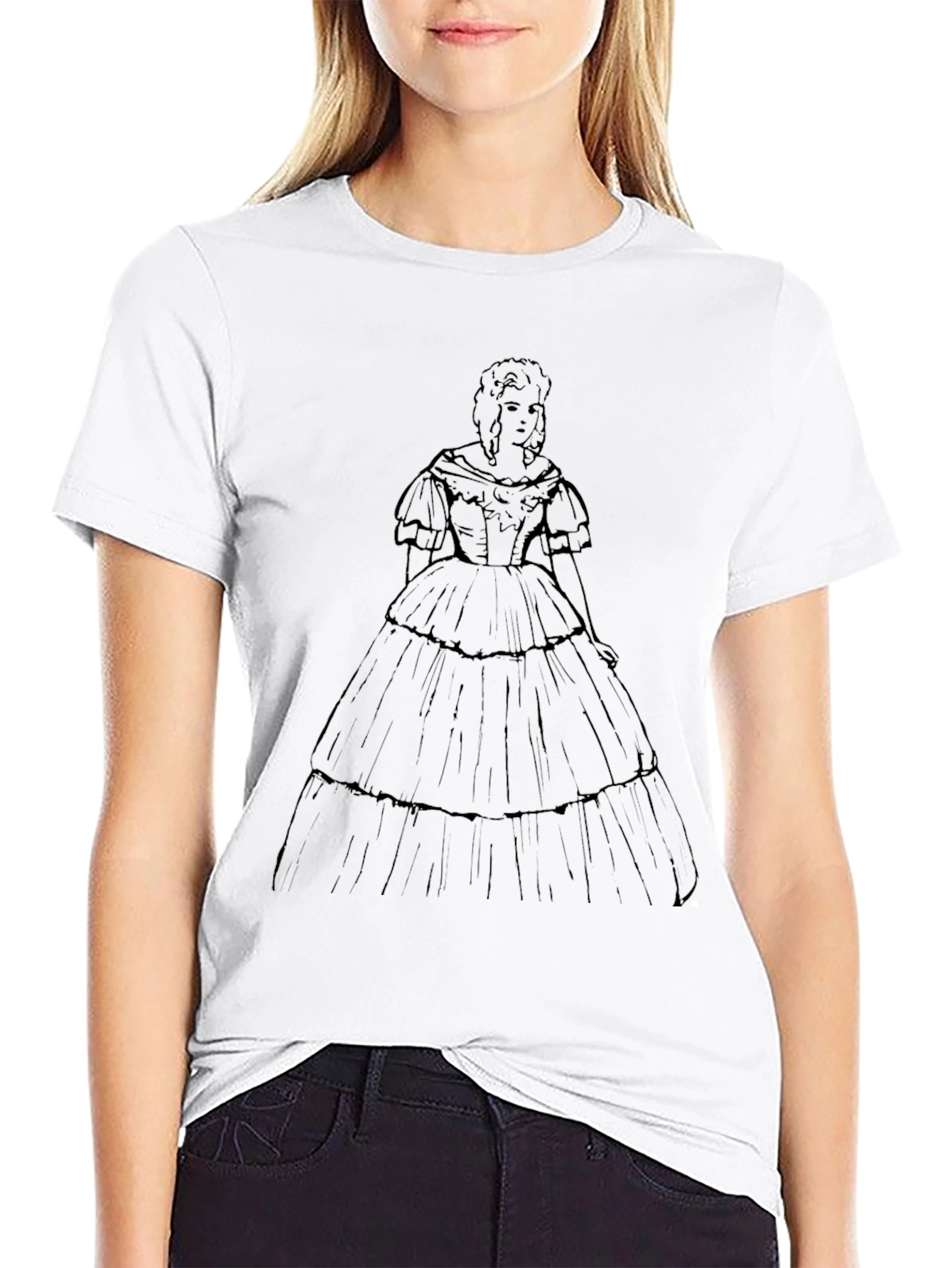 Victorian Dress Graphic Tee - Stylish Retro Design