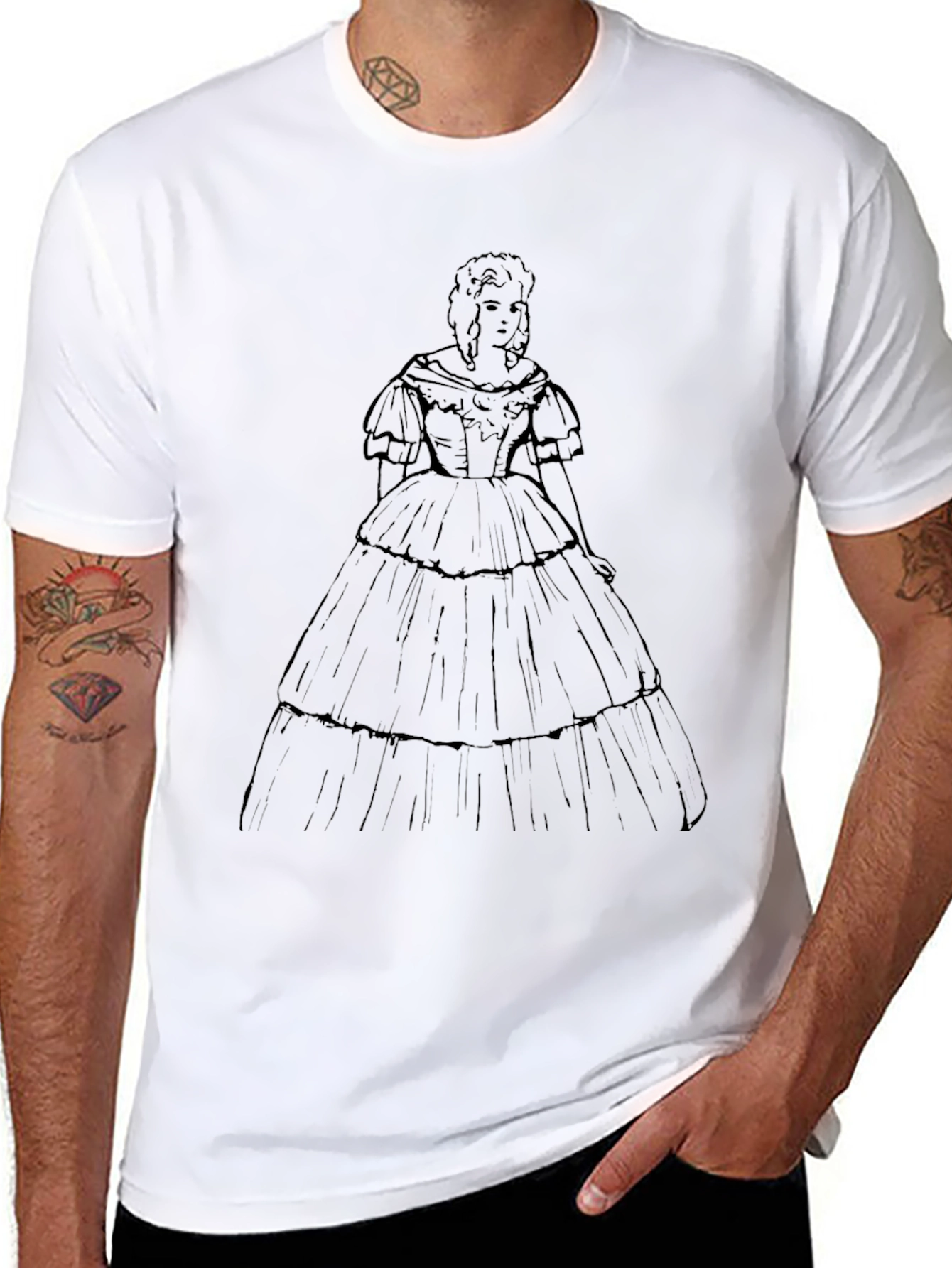 Victorian Dress Graphic Tee - Stylish Retro Design