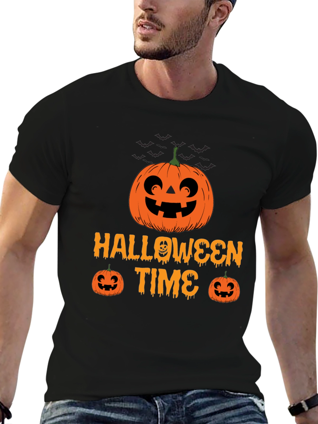 Halloween Time Black T-Shirt Pumpkin Graphic Tee