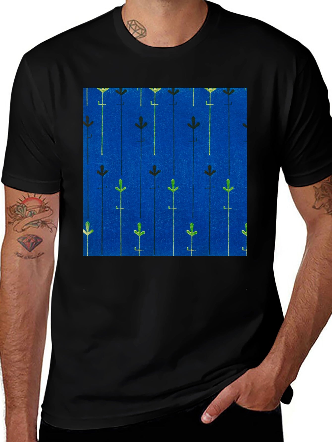 Blue Floral Patterned Mens T-shirt