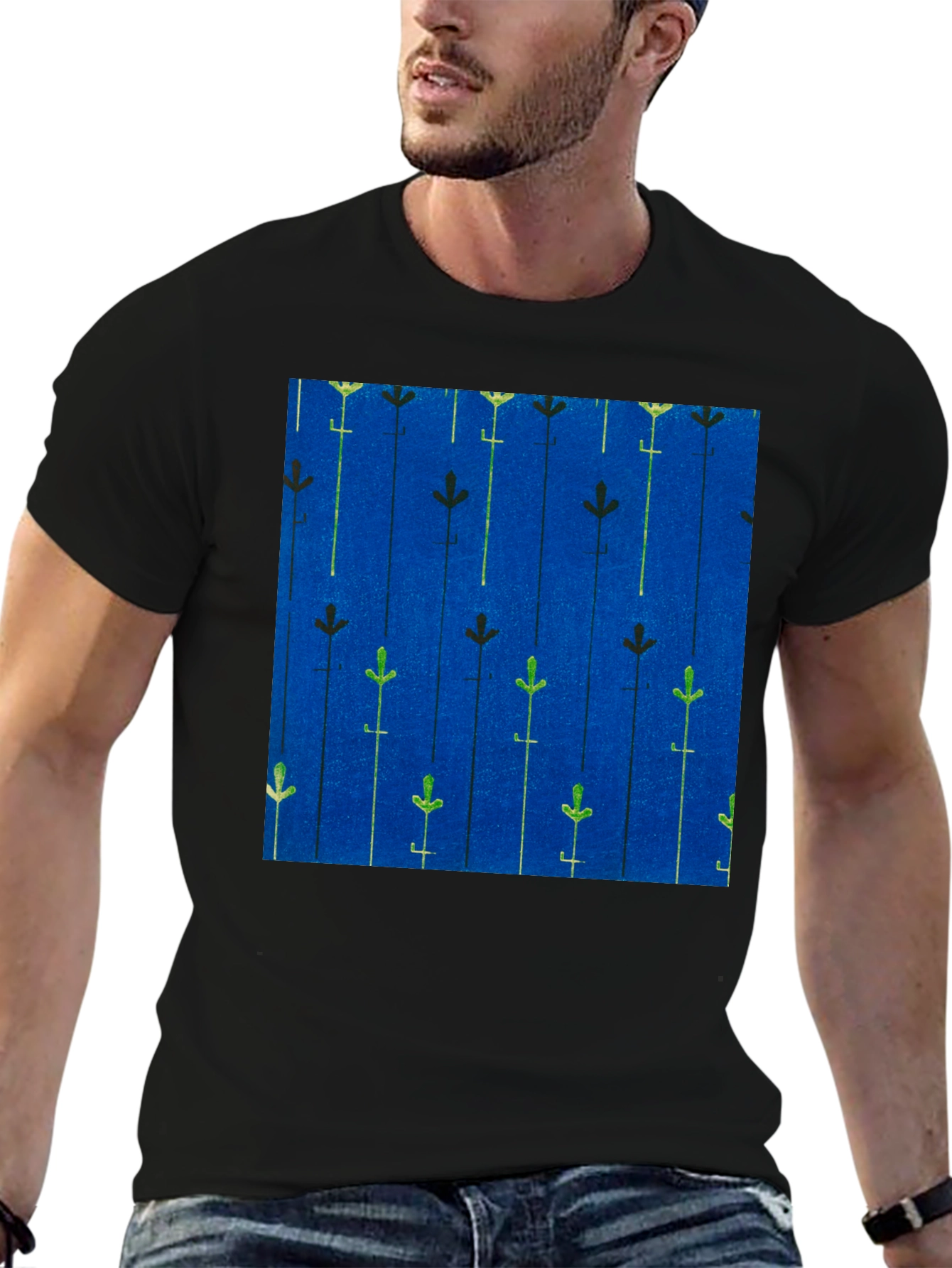 Blue Floral Patterned Mens T-shirt