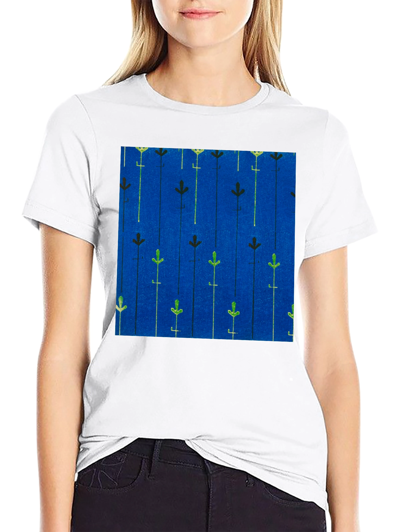 Blue Floral Patterned Mens T-shirt