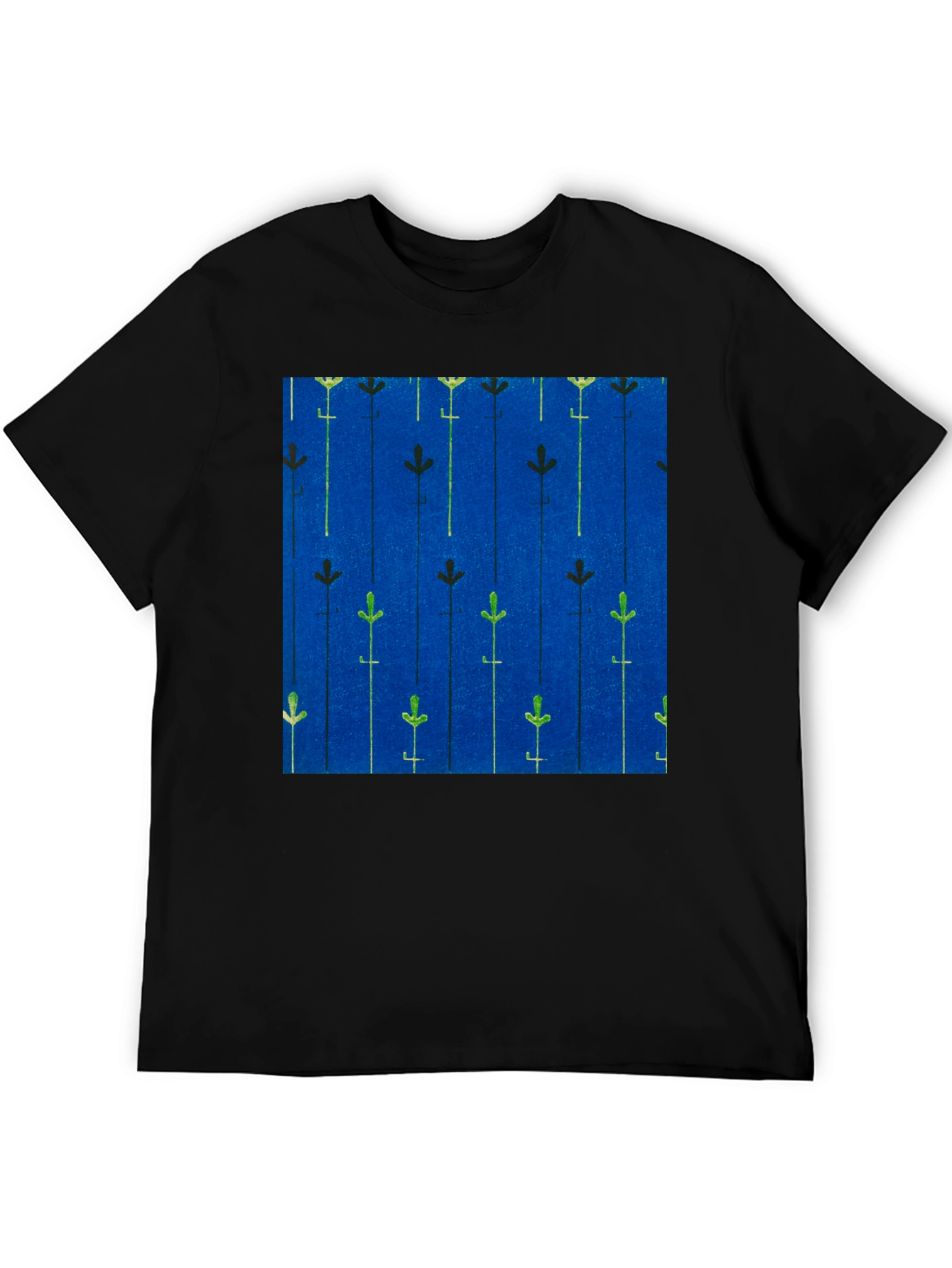 Blue Floral Patterned Mens T-shirt