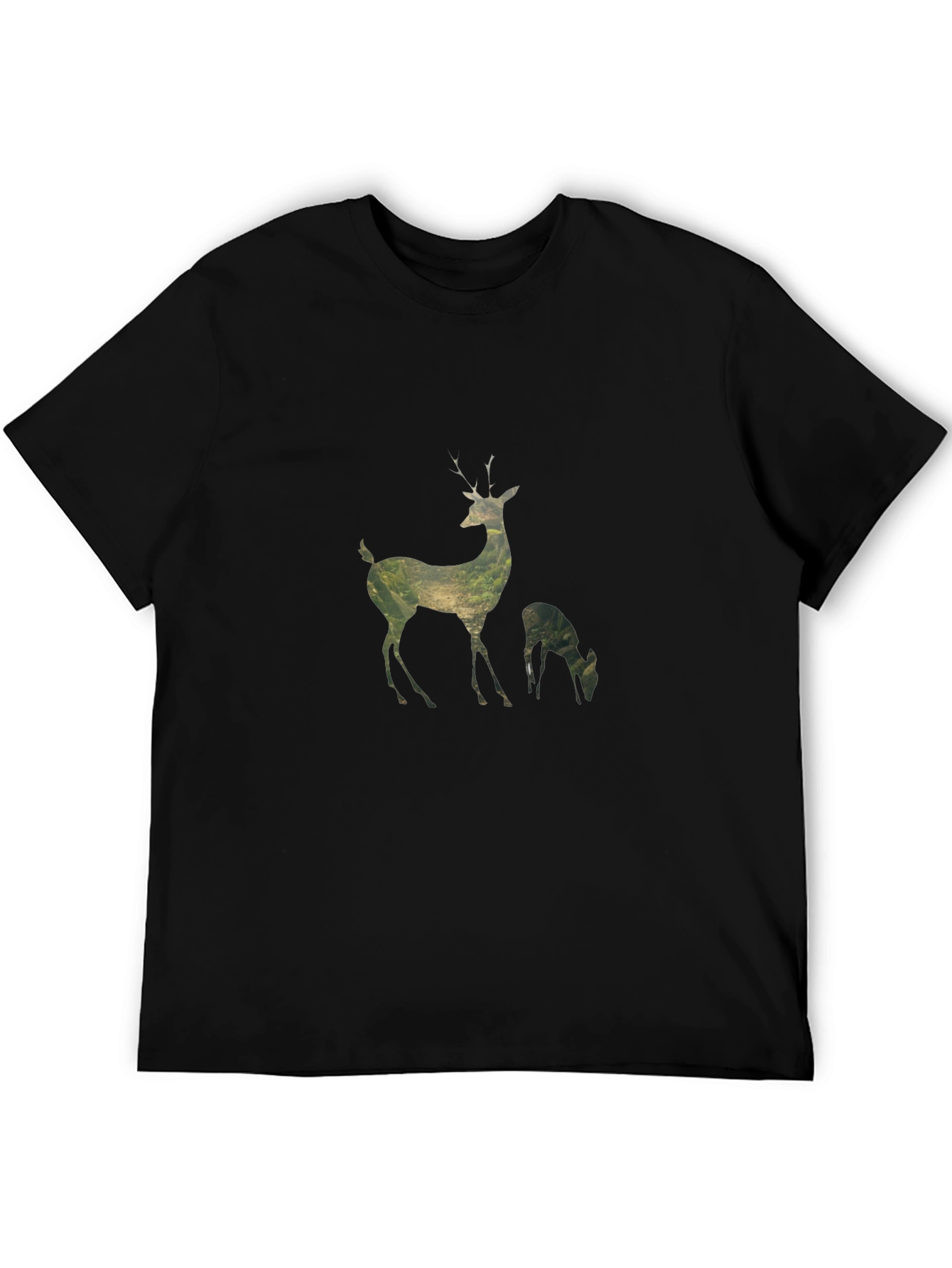 Deer Silhouette Graphic Print Black T-Shirt