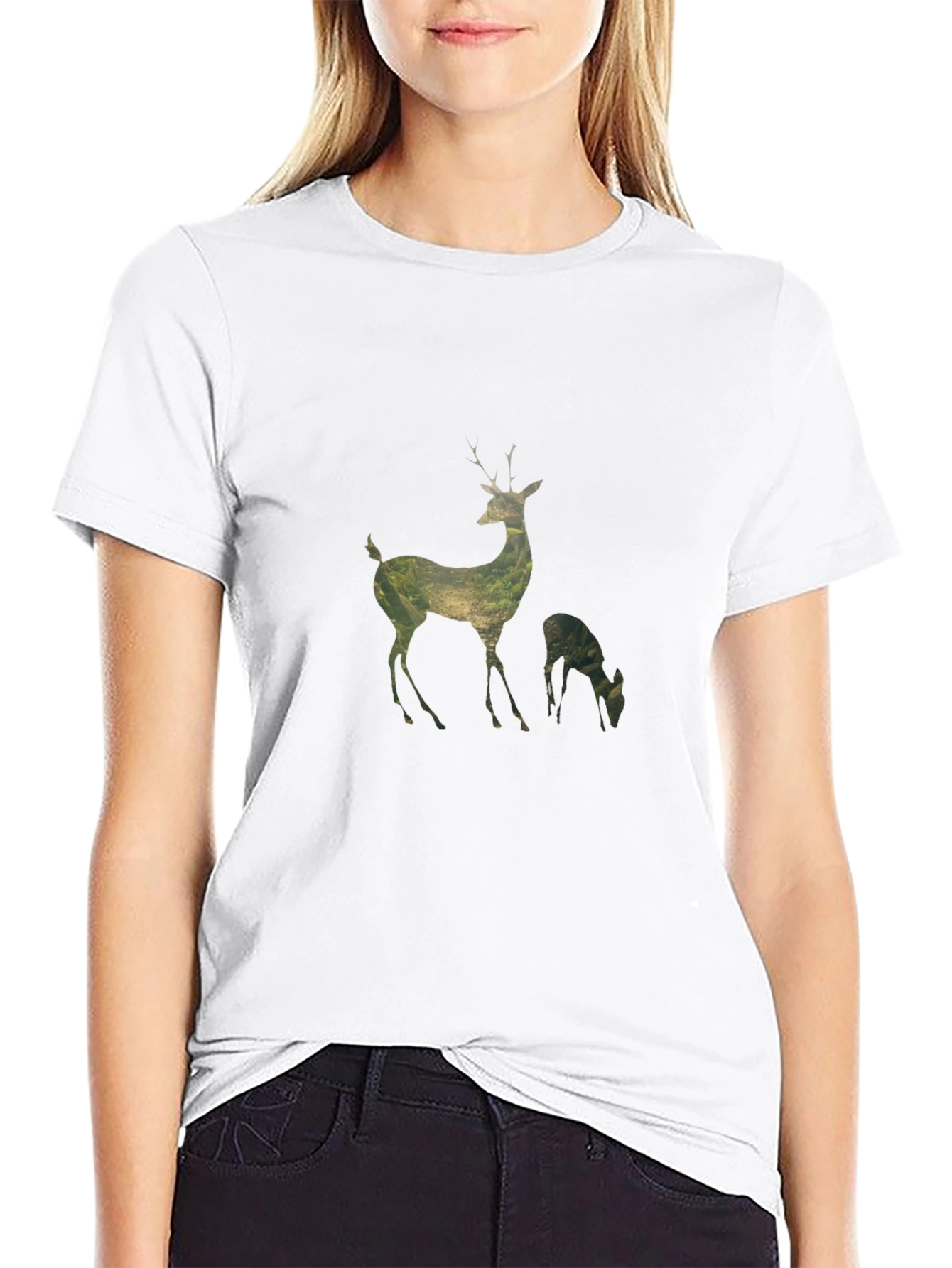 Deer Silhouette Graphic Print Black T-Shirt
