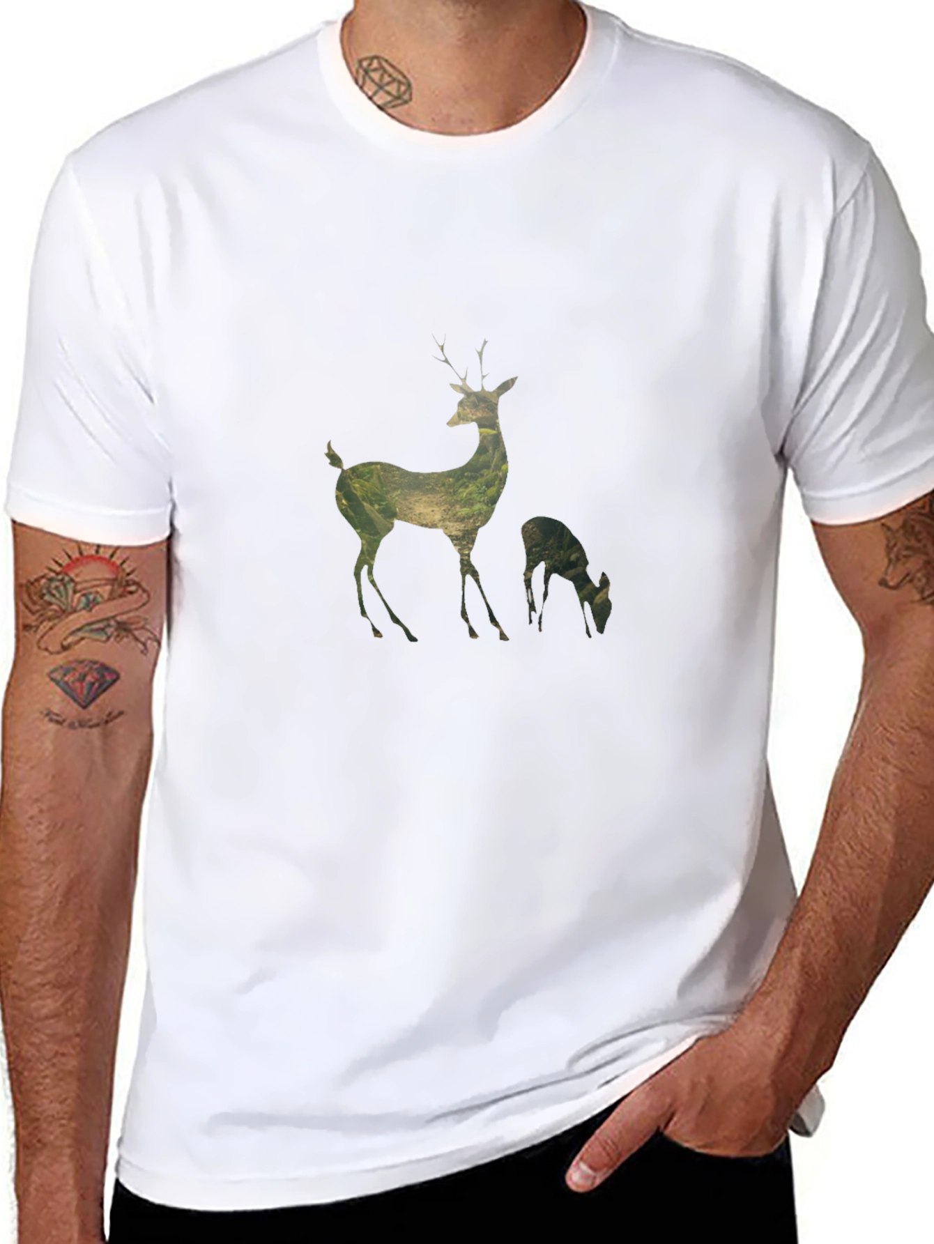 Deer Silhouette Graphic Print Black T-Shirt