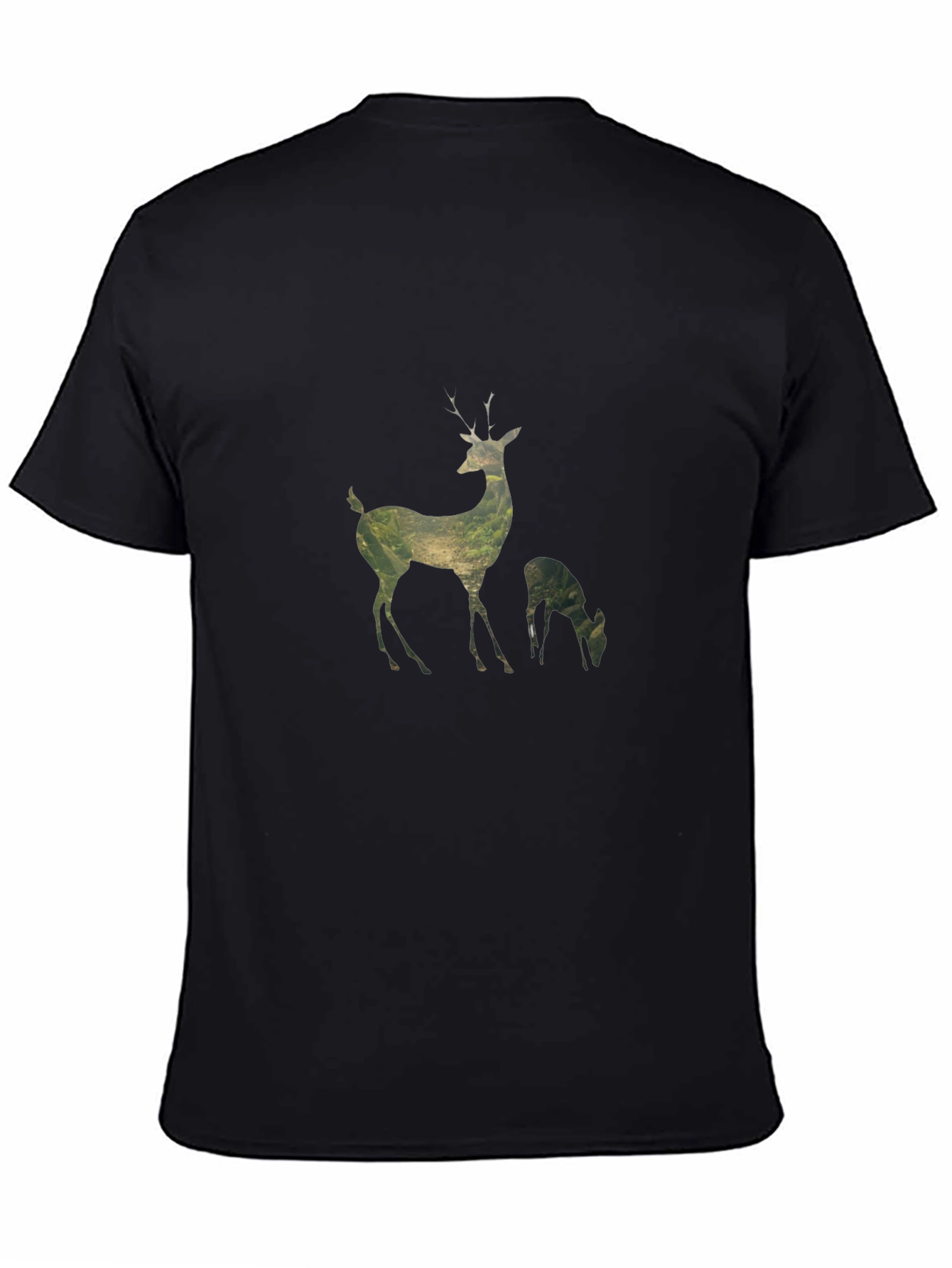 Deer Silhouette Graphic Print Black T-Shirt
