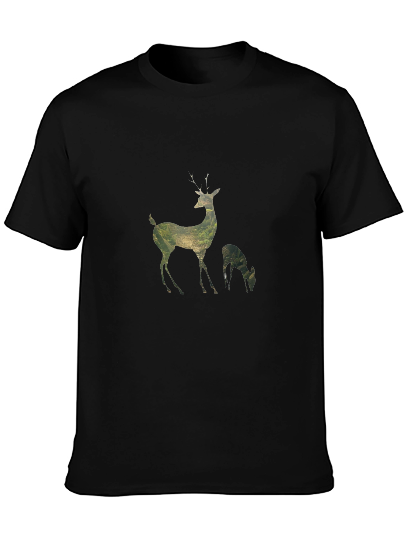 Deer Silhouette Graphic Print Black T-Shirt