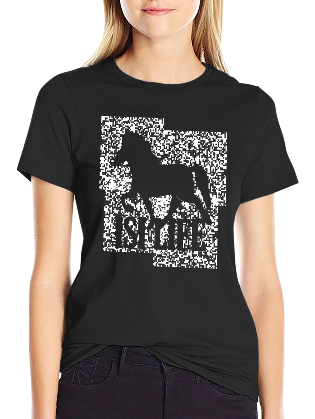 Horse Pixel Art Graphic Tee - Black T-Shirt