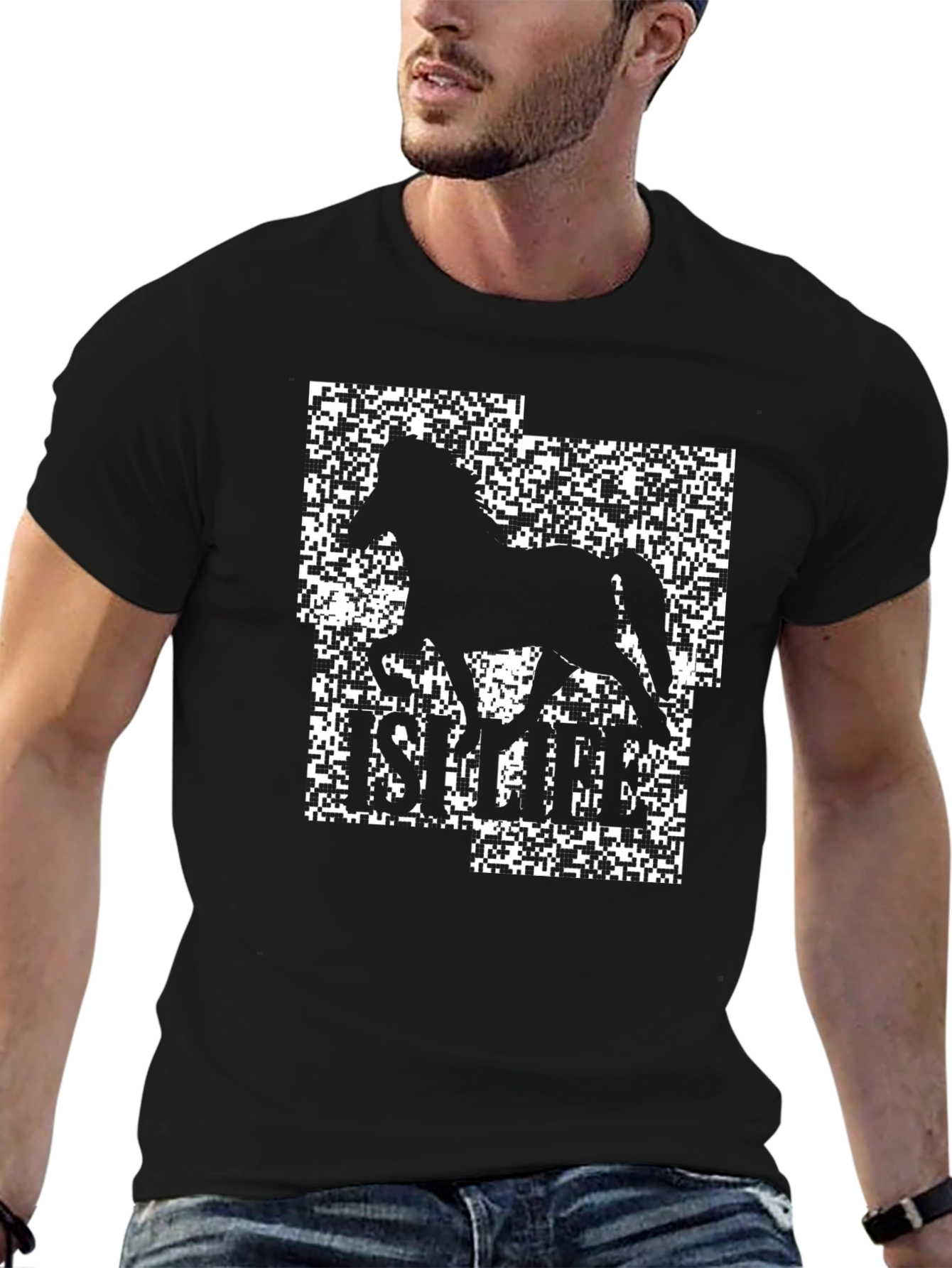 Horse Pixel Art Graphic Tee - Black T-Shirt