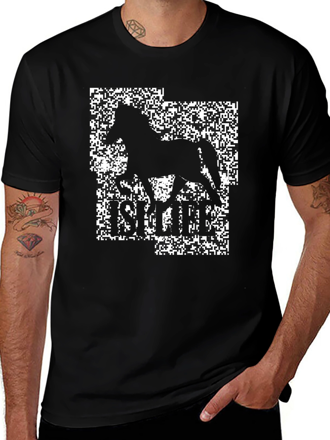 Horse Pixel Art Graphic Tee - Black T-Shirt