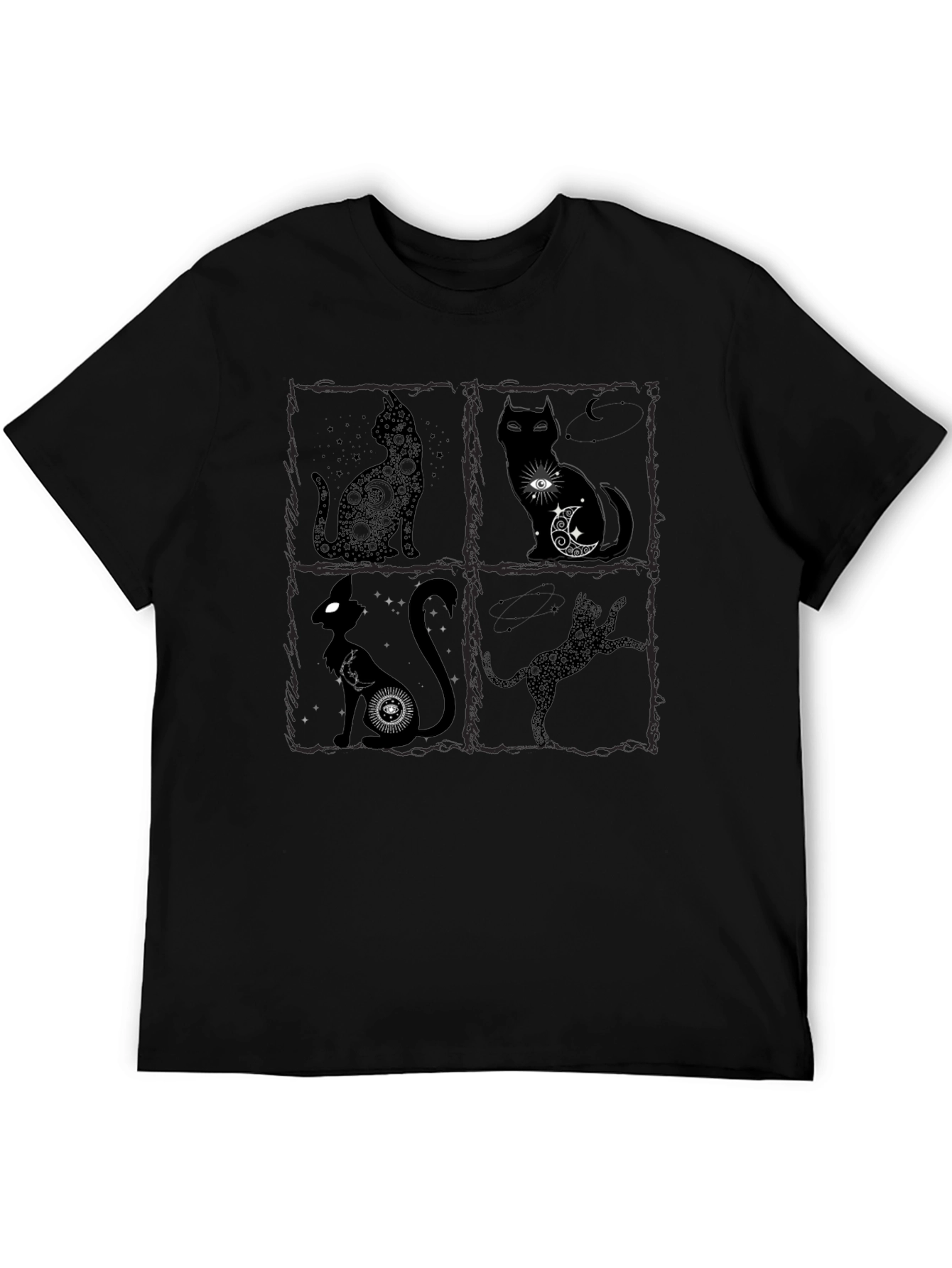 Mystical Cat T-Shirt - Black Crew Neck