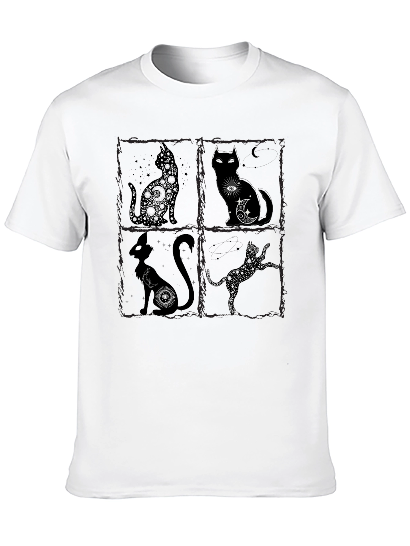 Mystical Cat T-Shirt - Black Crew Neck
