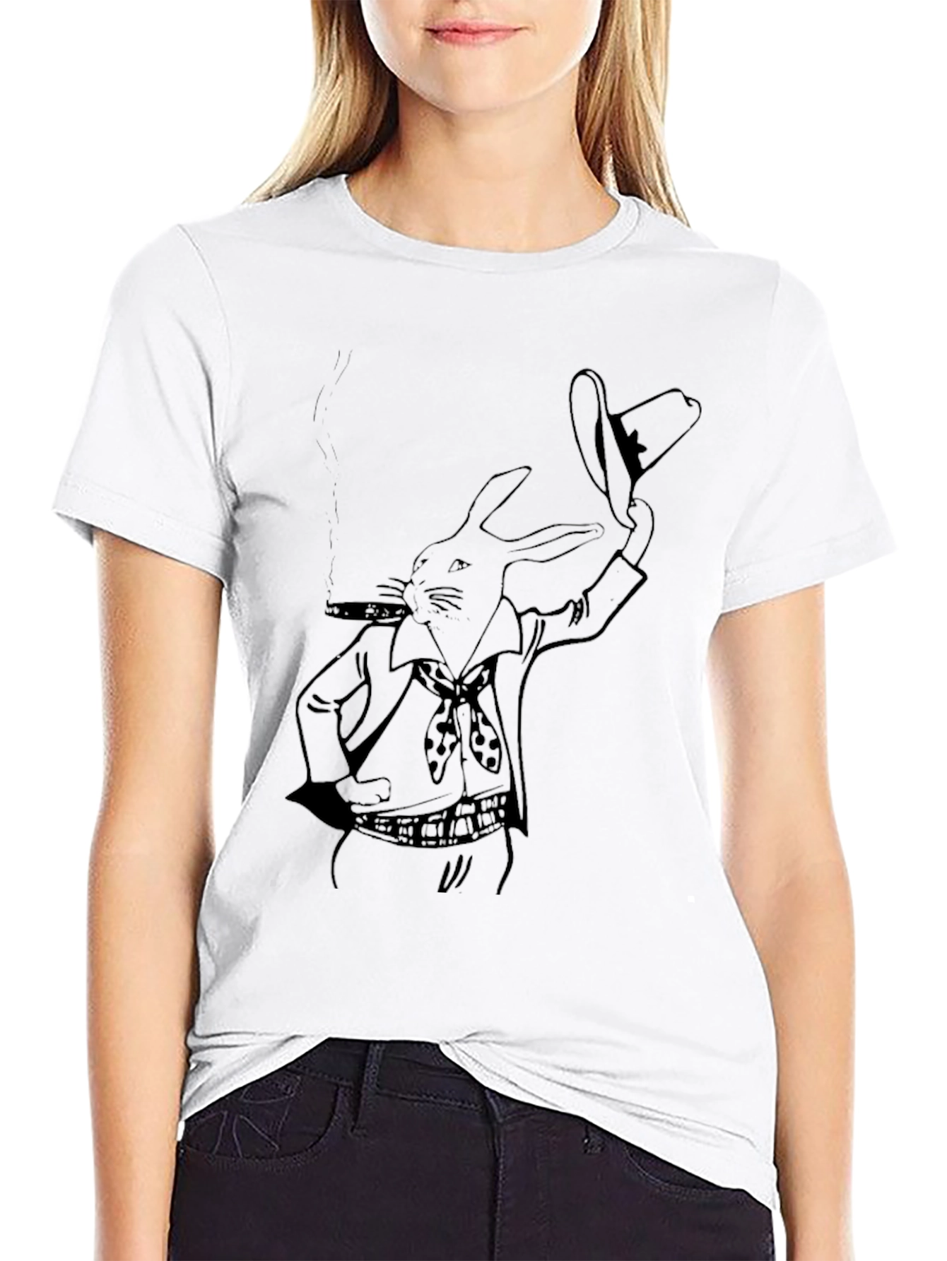 Rabbit Smoking Cigar Black Graphic T-Shirt