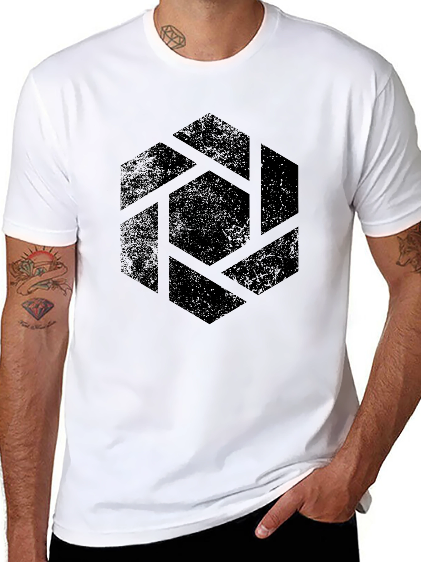 Abstract Hexagon Graphic Black T-Shirt