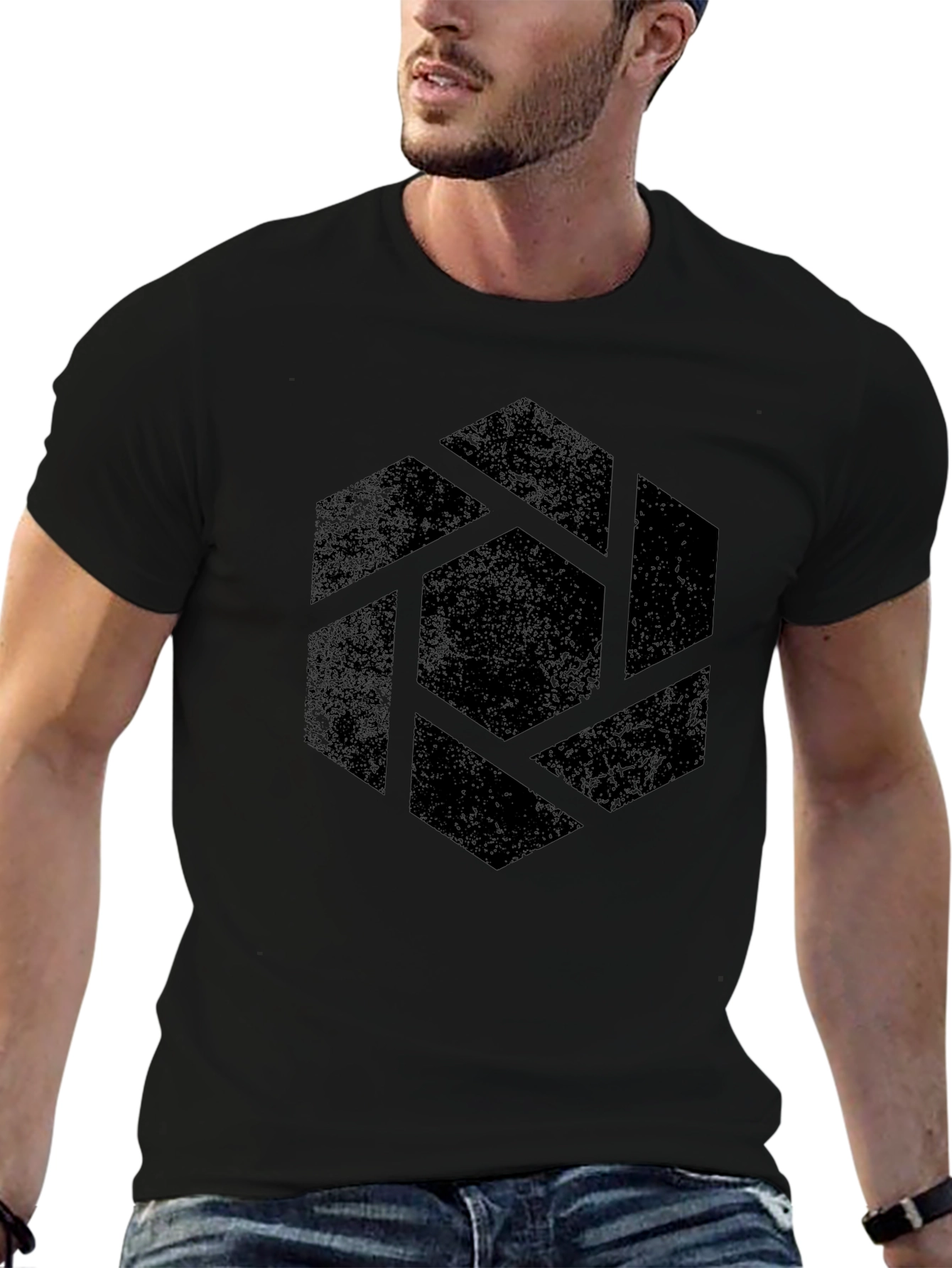 Abstract Hexagon Graphic Black T-Shirt