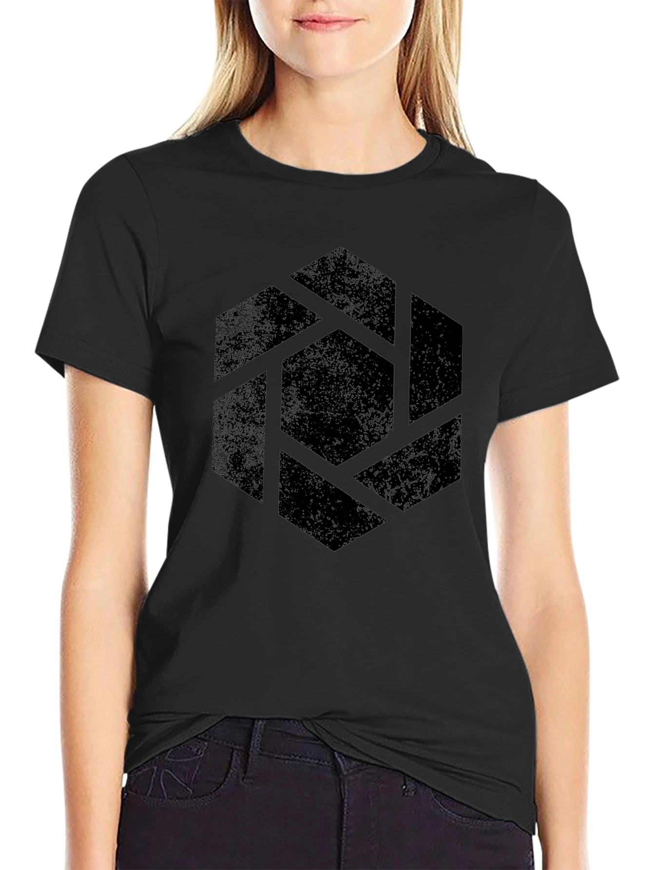 Abstract Hexagon Graphic Black T-Shirt