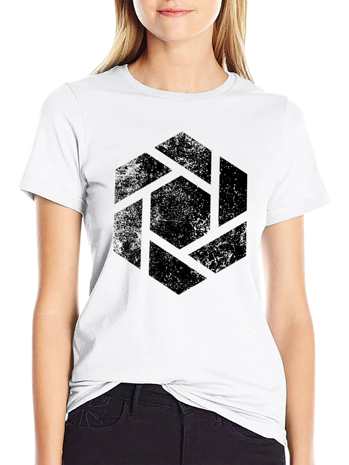 Abstract Hexagon Graphic Black T-Shirt